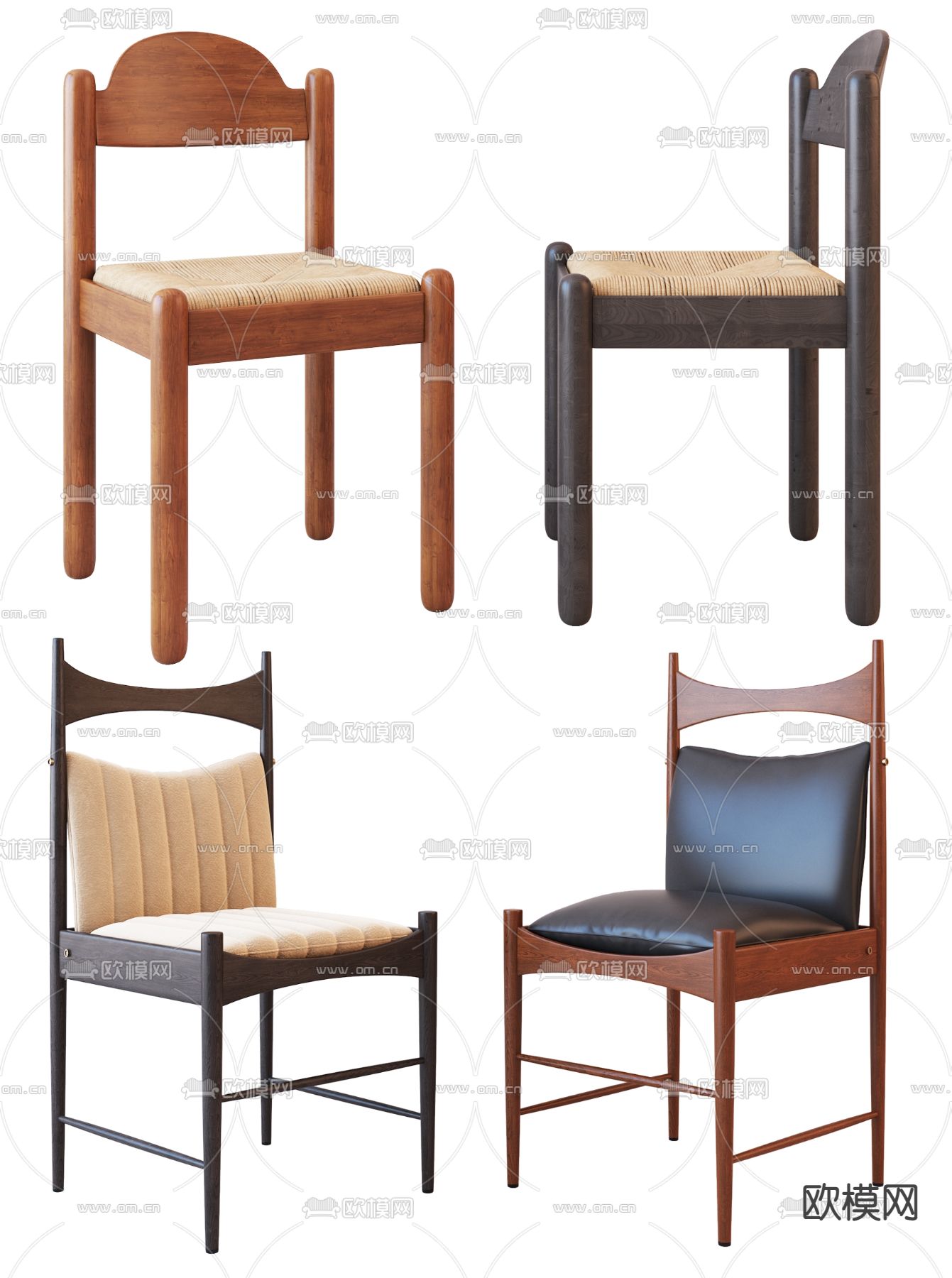 侘寂风单椅 餐椅3d模型下载（渲染图1）