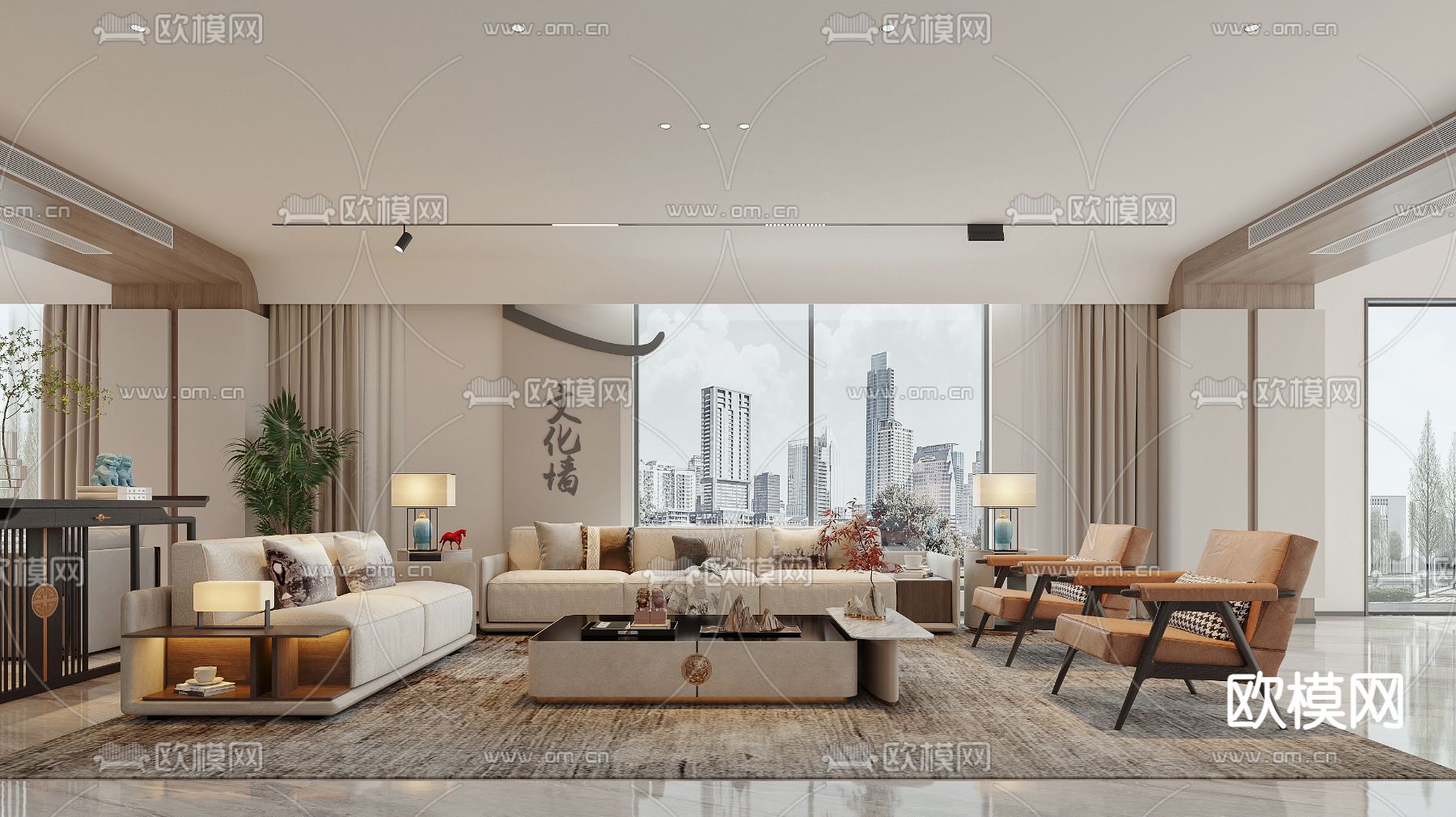 新中式会客厅3d模型下载