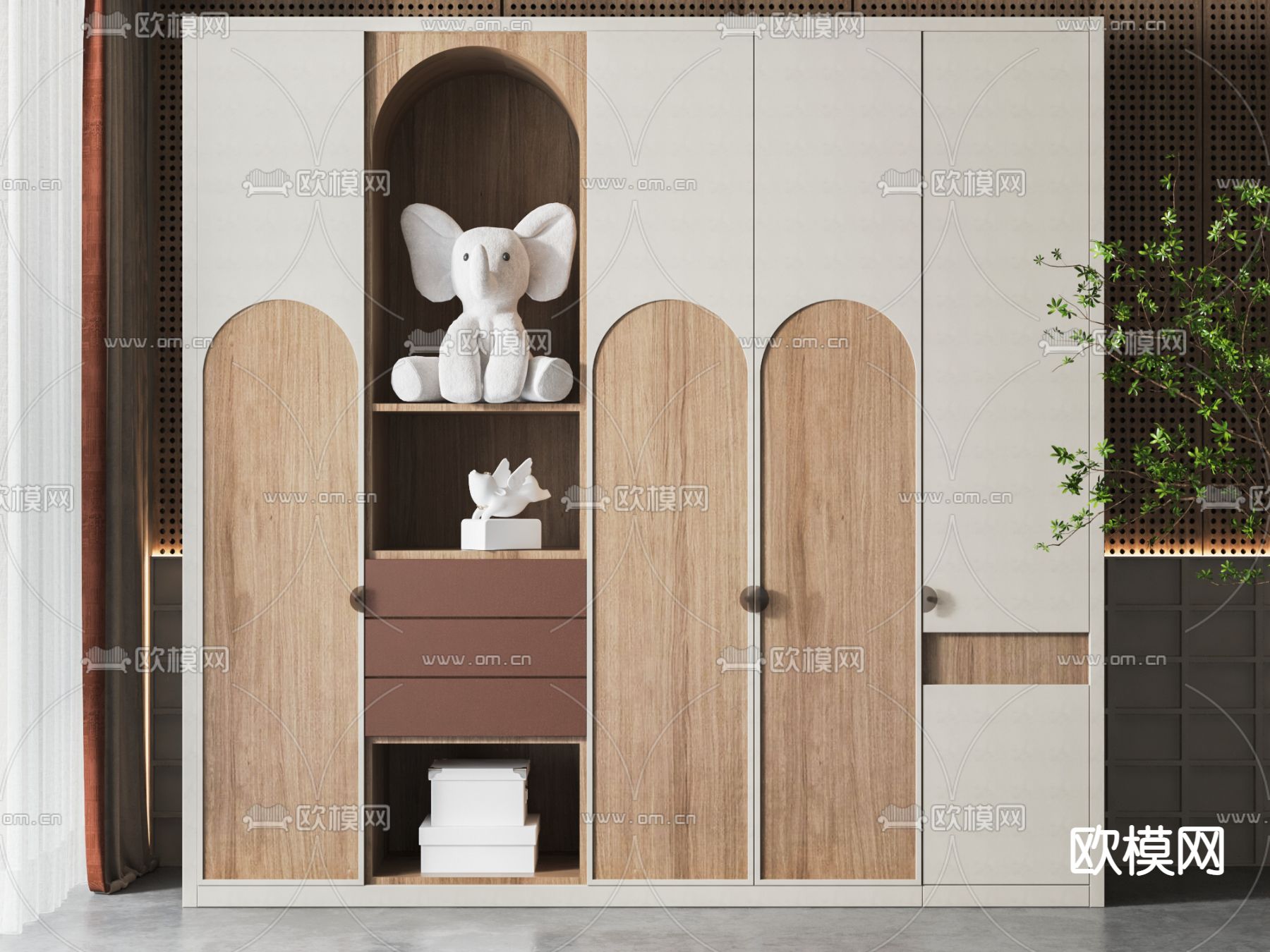 侘寂风儿童衣柜3d模型下载