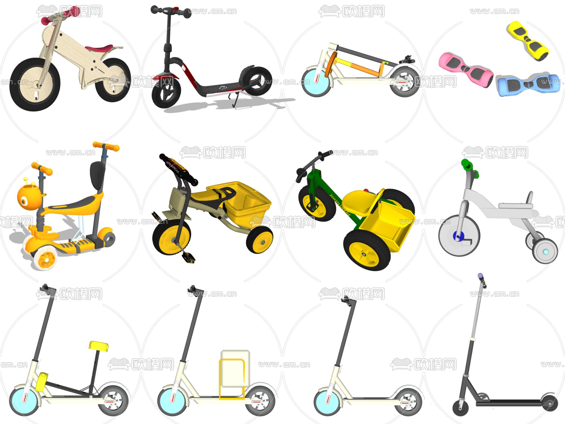 儿童滑板车 平衡车 三轮车su模型下载