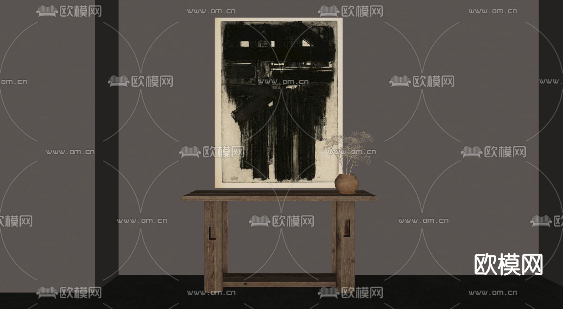 侘寂风装饰画su模型下载（渲染图2）