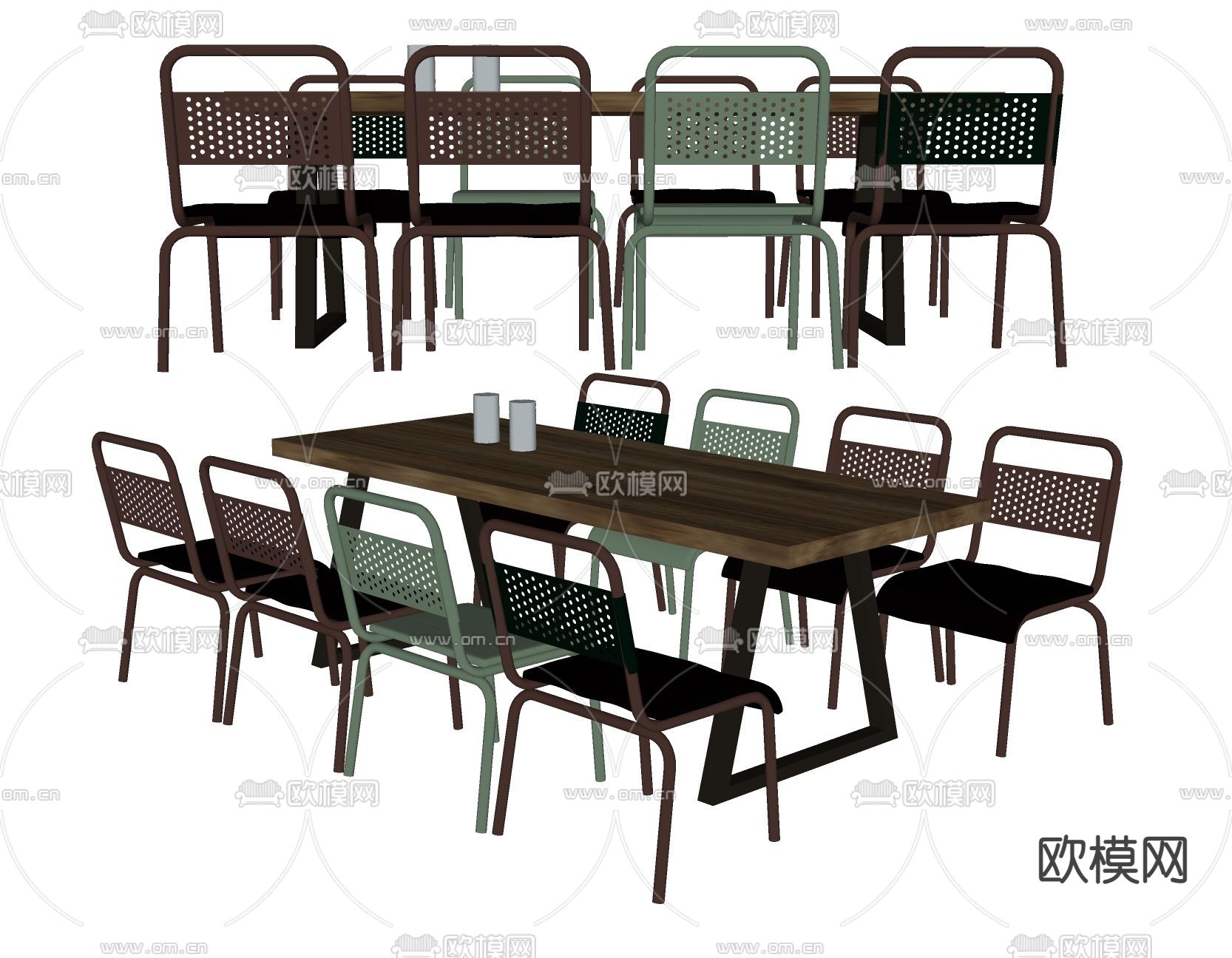 工业风铁艺餐桌椅su模型下载（渲染图2）