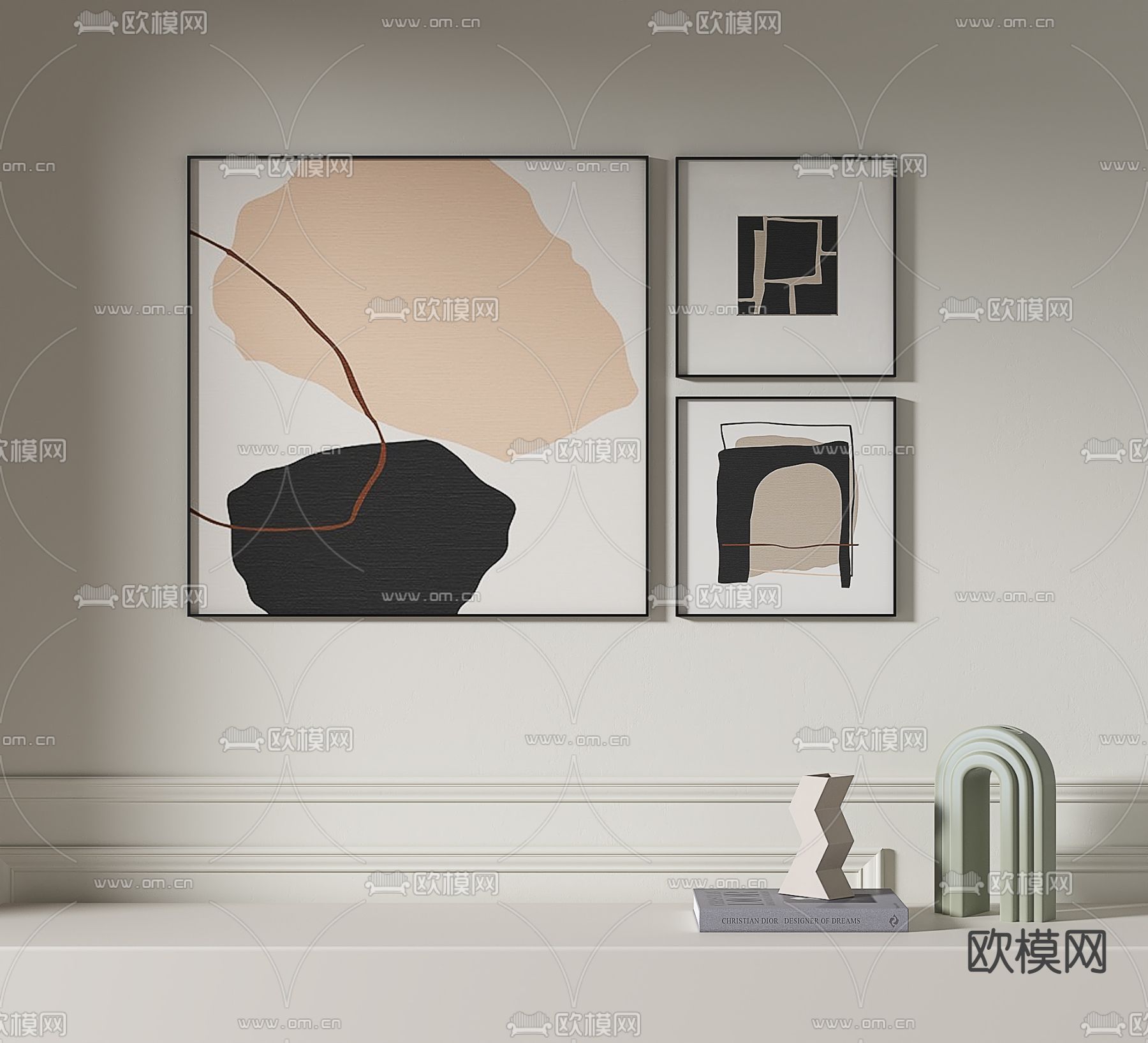 现代抽象画 装饰画3d模型下载_ID13010073_3dmax免费模型-欧模网