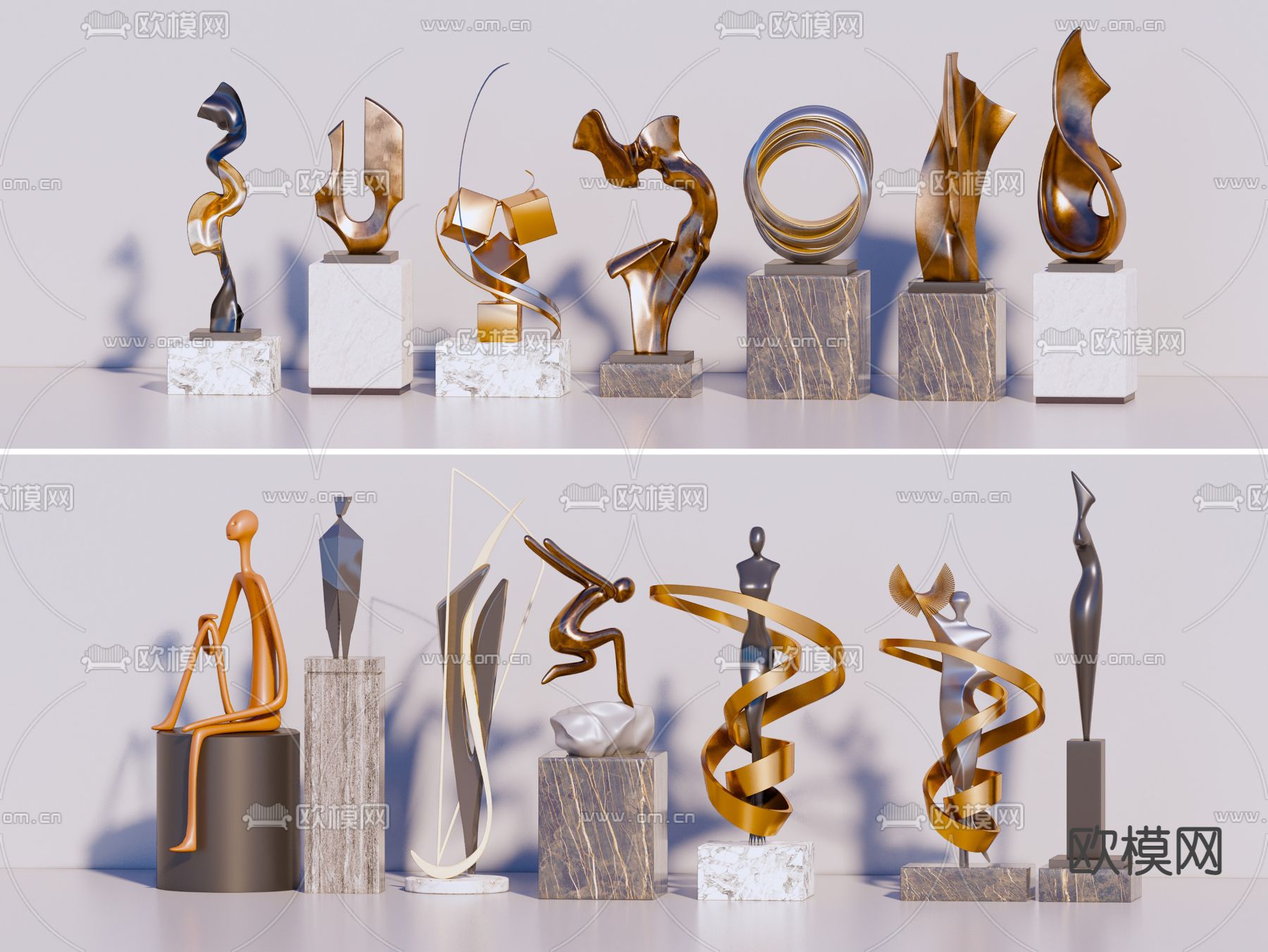 现代抽象雕塑摆件su模型