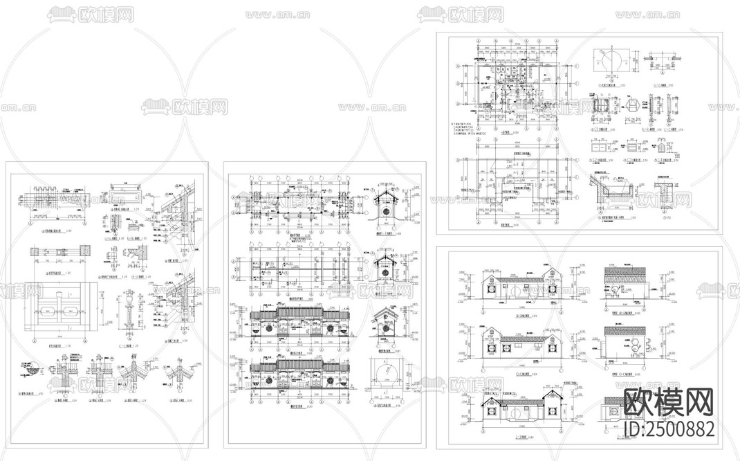 新中式民宿CAD施工图-免费3dmax模型库-欧模网