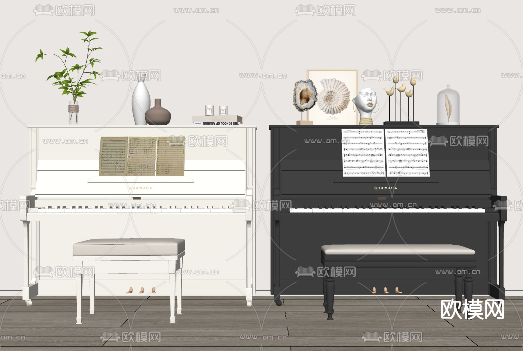 YAMAHA钢琴 电子钢琴su模型下载（渲染图2）