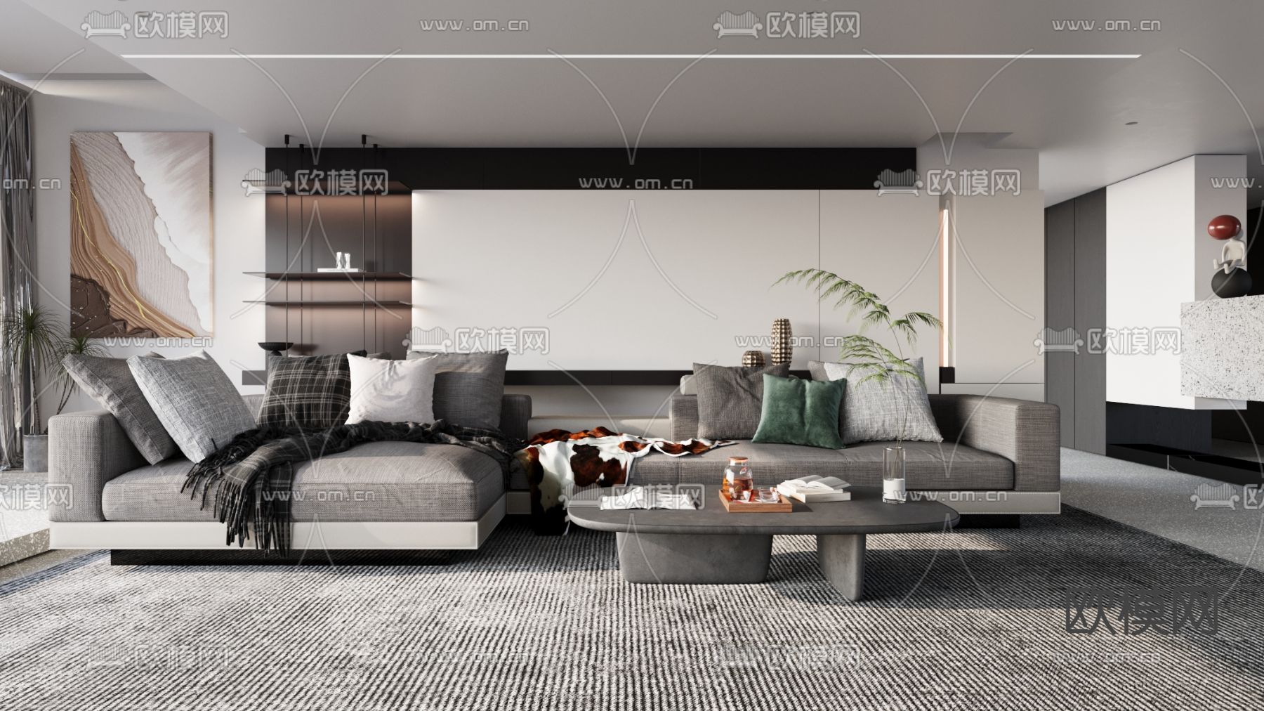 高级灰组合沙发3d模型下载