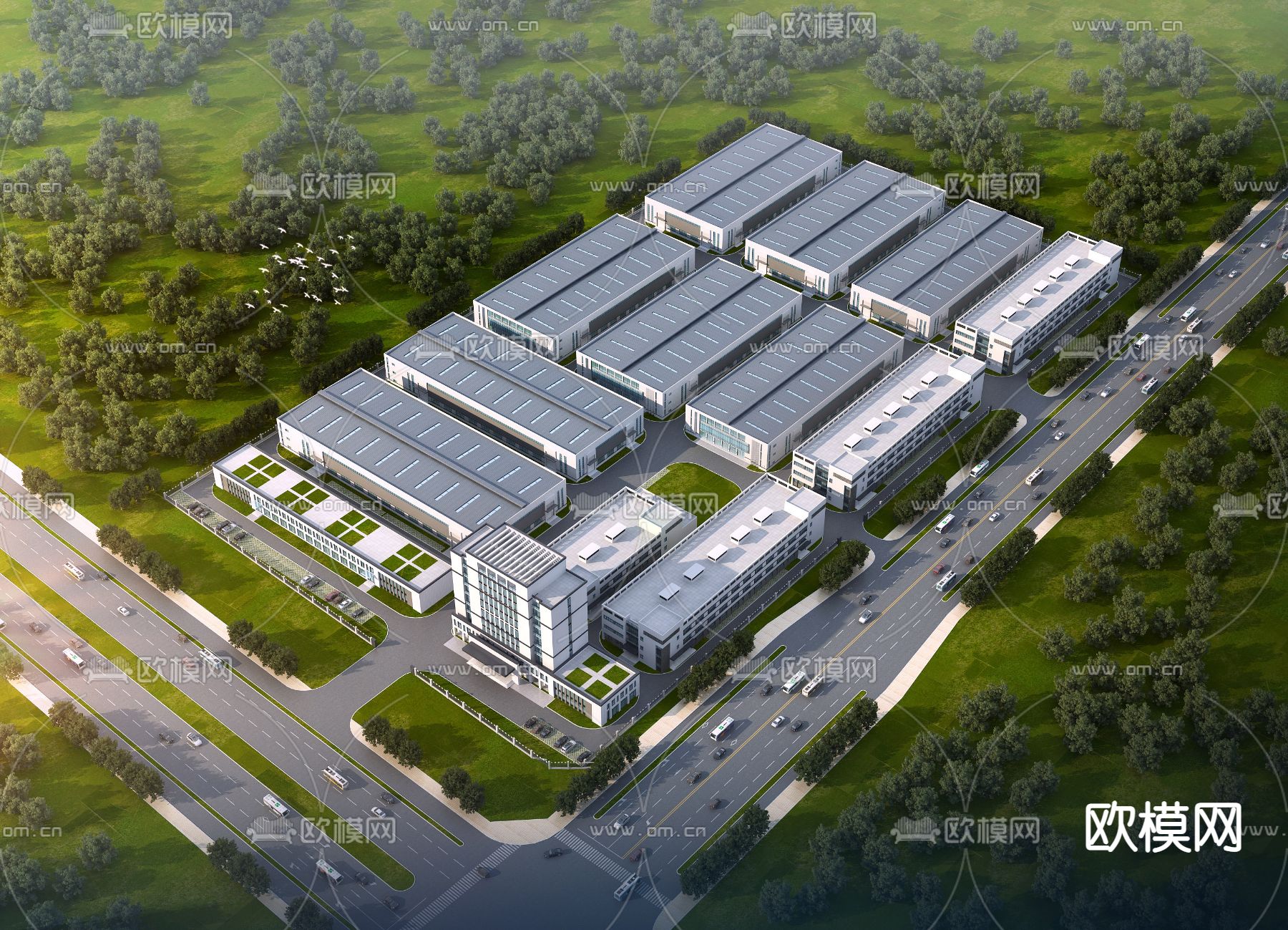厂区厂房鸟瞰3d模型