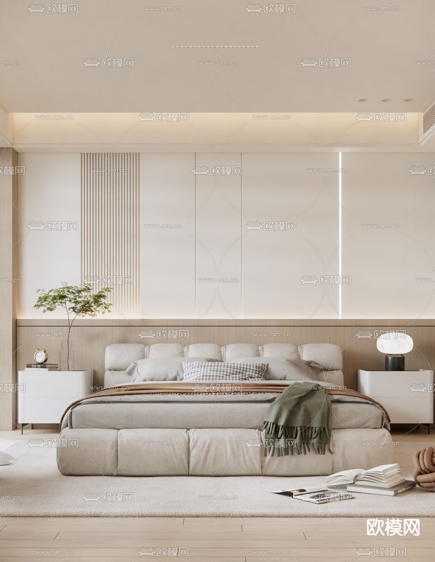 奶油风卧室 主人房su模型下载（渲染图5）