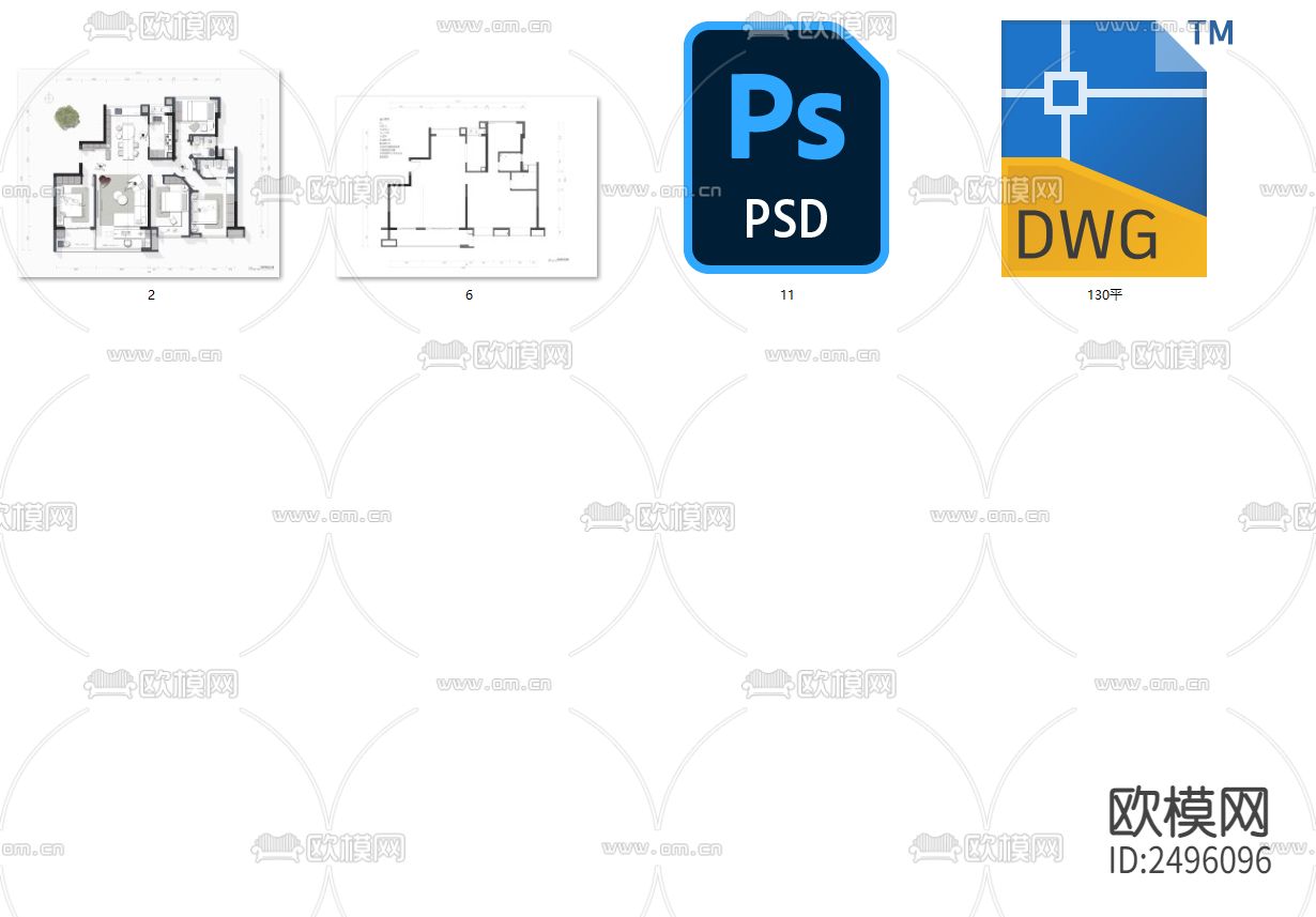 130平户型设计cad施工图下载（渲染图3）