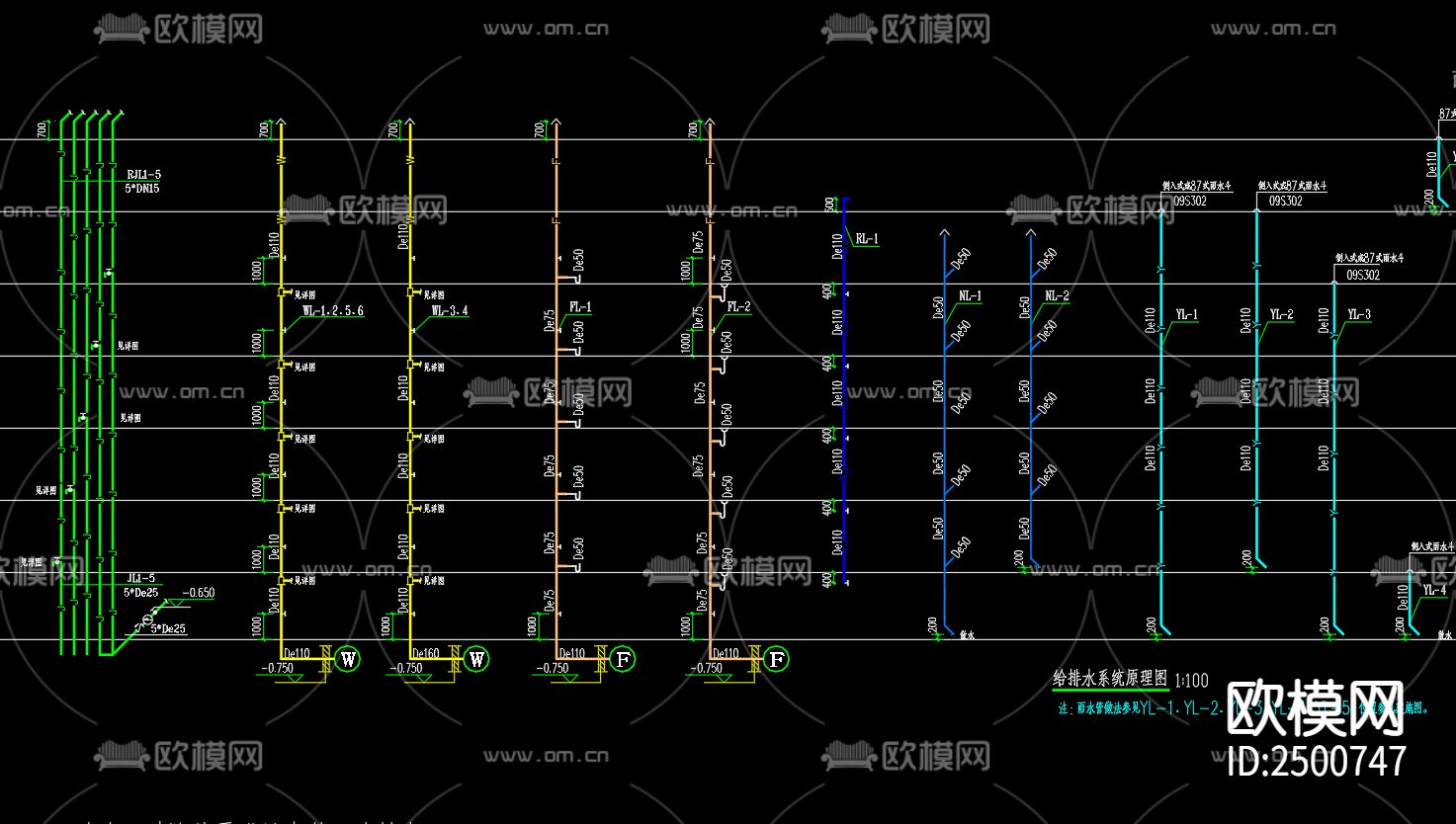 界集镇金色界城33号楼给排水CAD施工图下载（渲染图4）