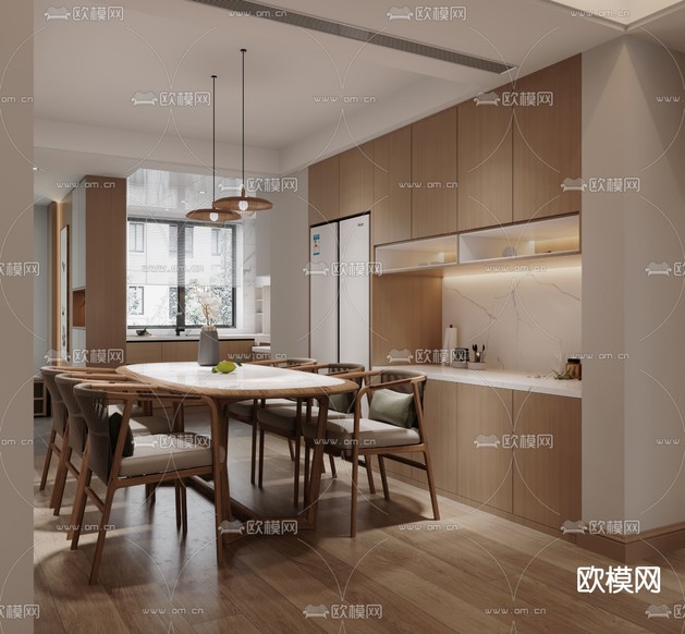 北欧客厅 餐厅3d模型下载(渲染图1)