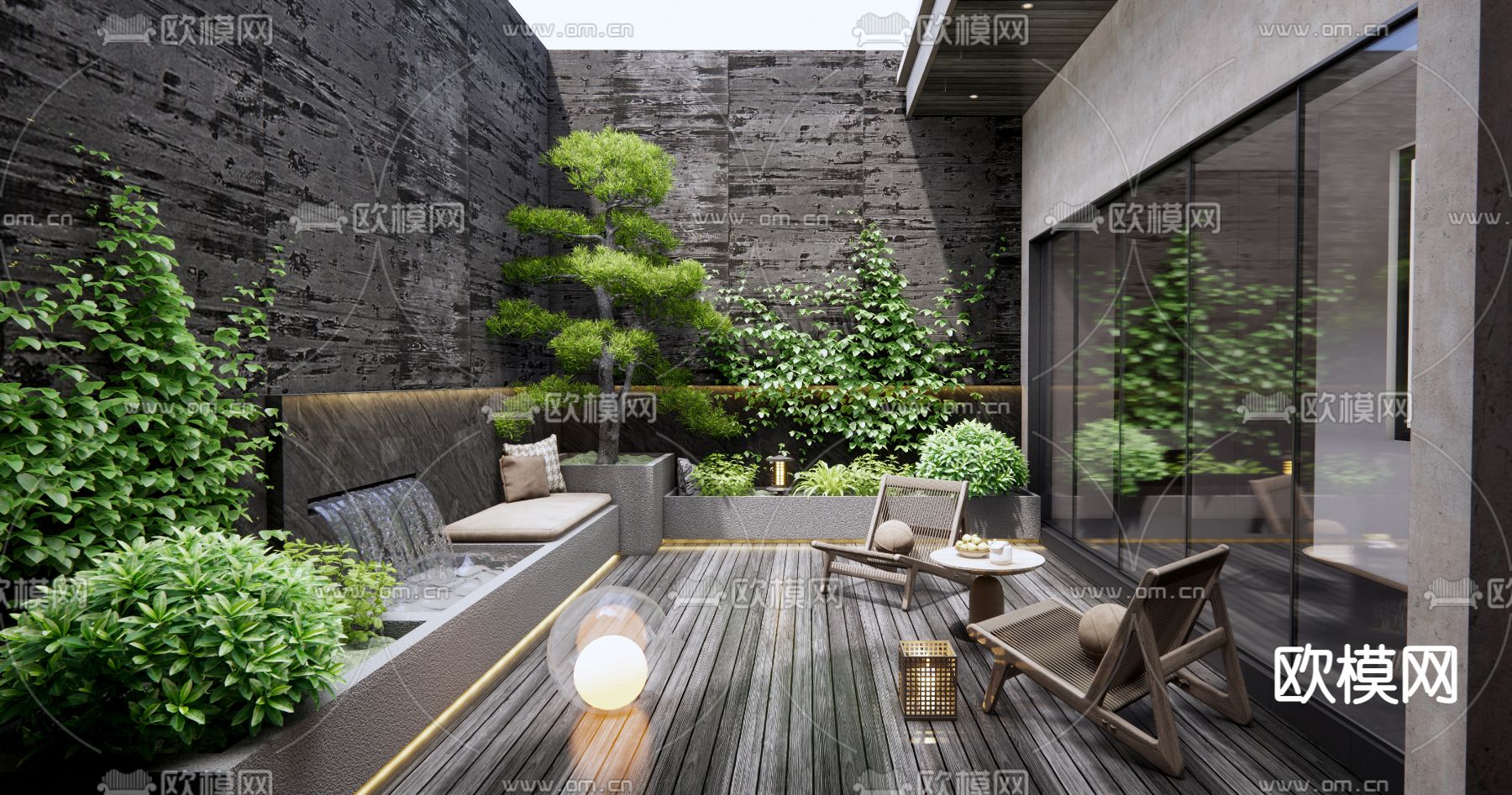现代下沉庭院景观su模型下载（渲染图1）