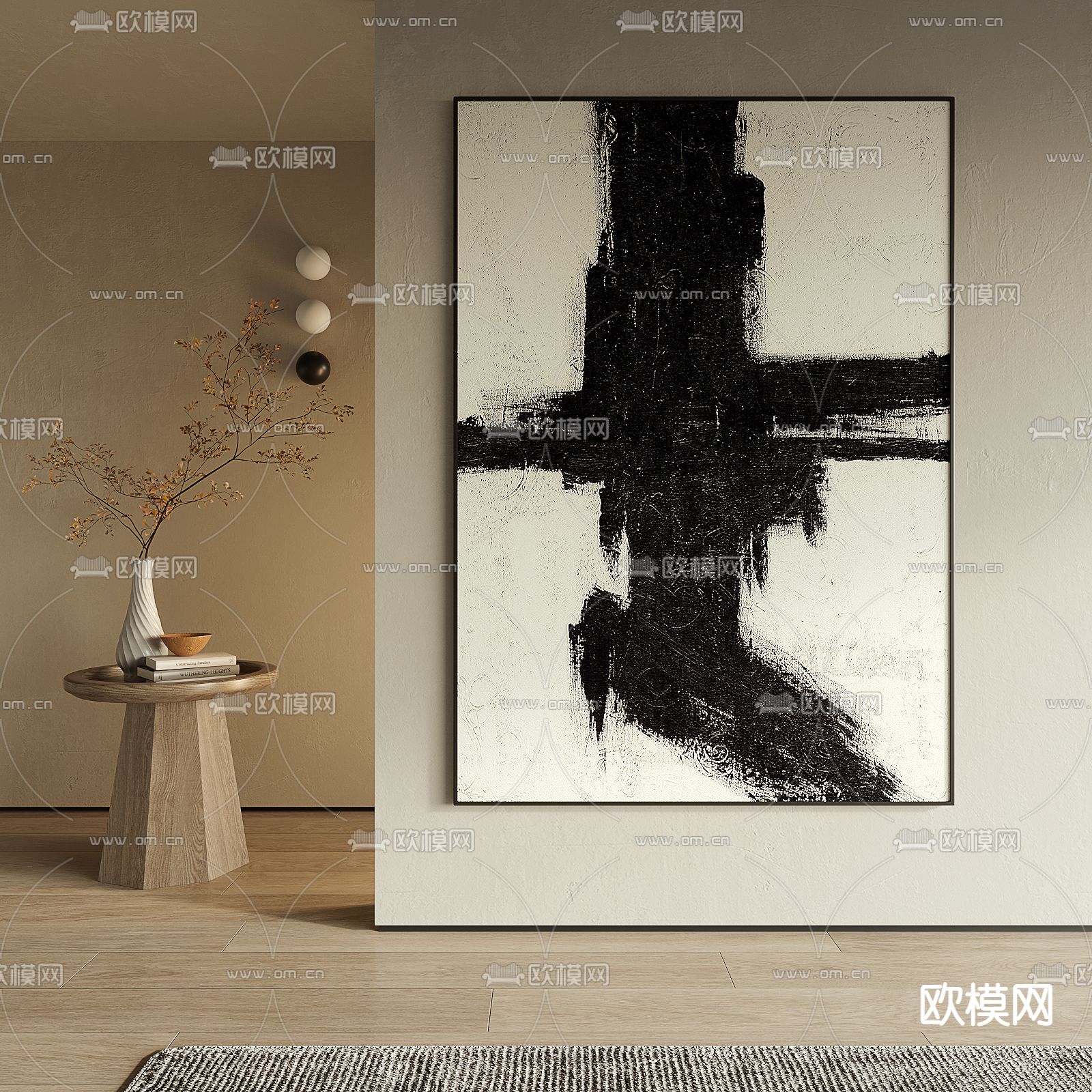 侘寂风装饰画 抽象画 挂画su模型下载（渲染图1）