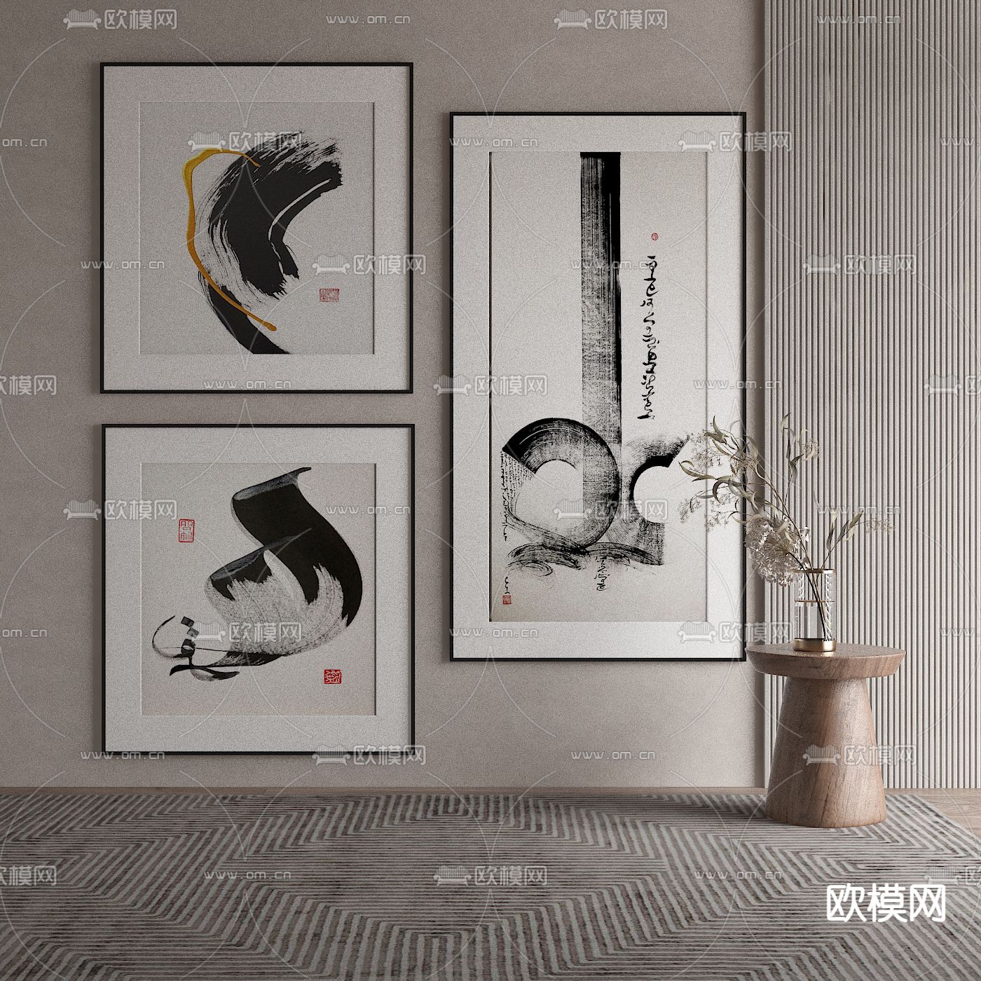 新中式装饰画 禅意挂画su模型下载_ID13010393_sketchup模型下载-欧模网