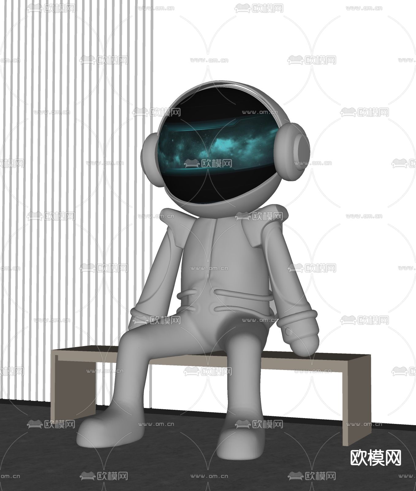 现代太空人潮玩雕塑su模型下载（渲染图2）