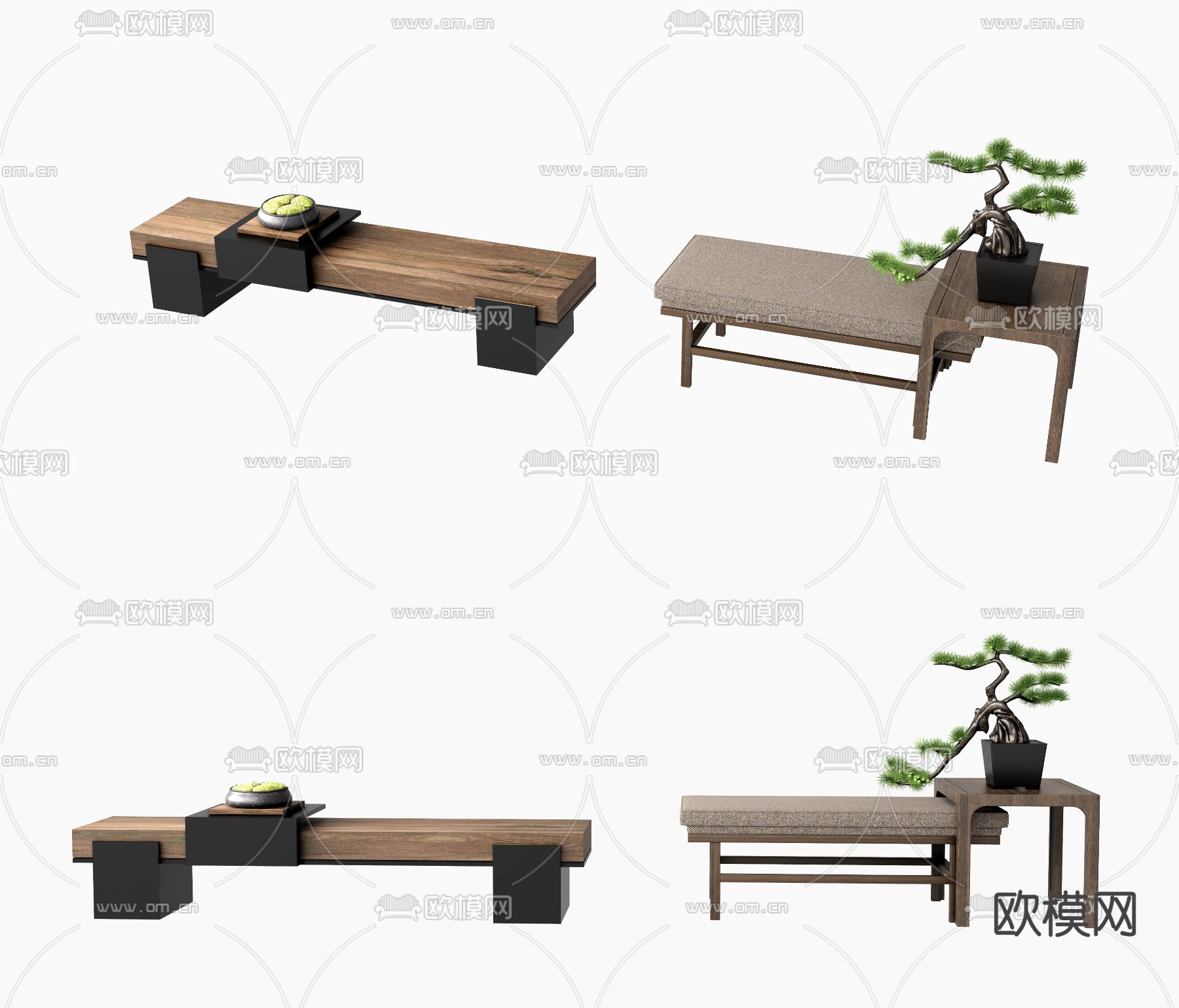 外观长凳 景观凳子su模型下载（渲染图1）