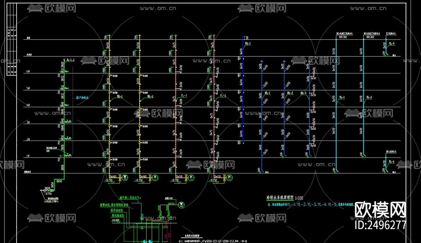 红星花园24号楼给排水cad施工图下载（渲染图3）