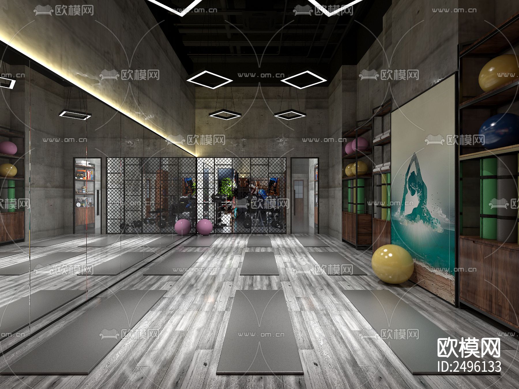 原美瑜伽设计案列cad施工图下载（渲染图2）