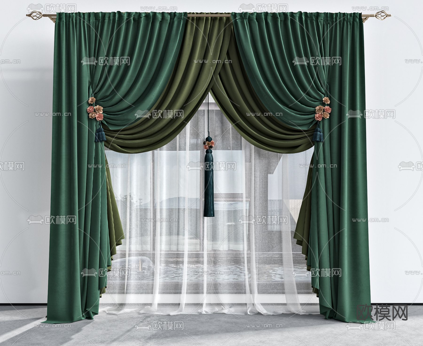 简欧窗帘 窗纱3d模型下载