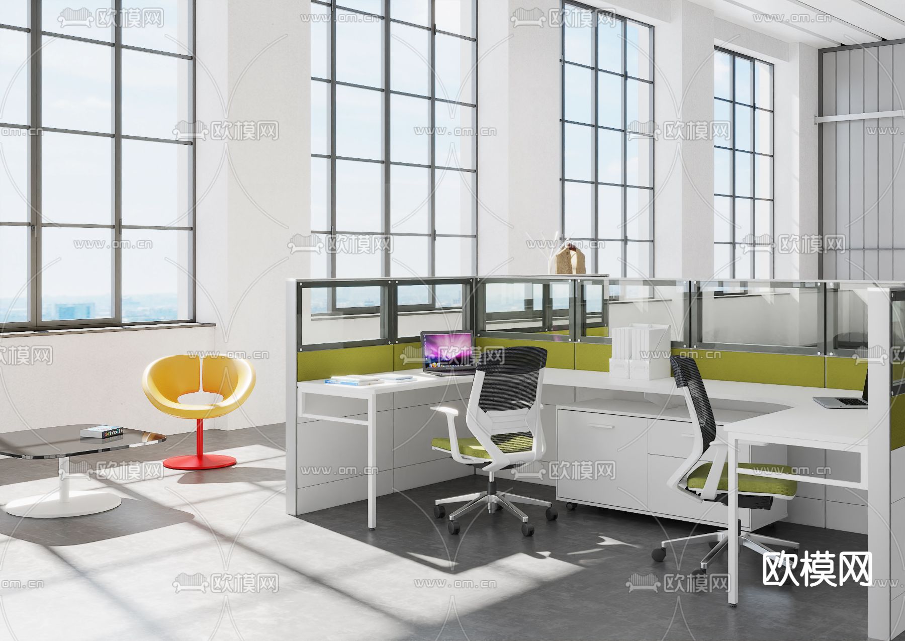 现代办公桌椅3d模型下载