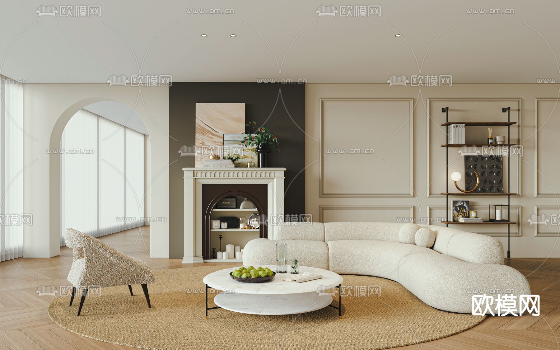 法式客厅su模型下载（渲染图1）