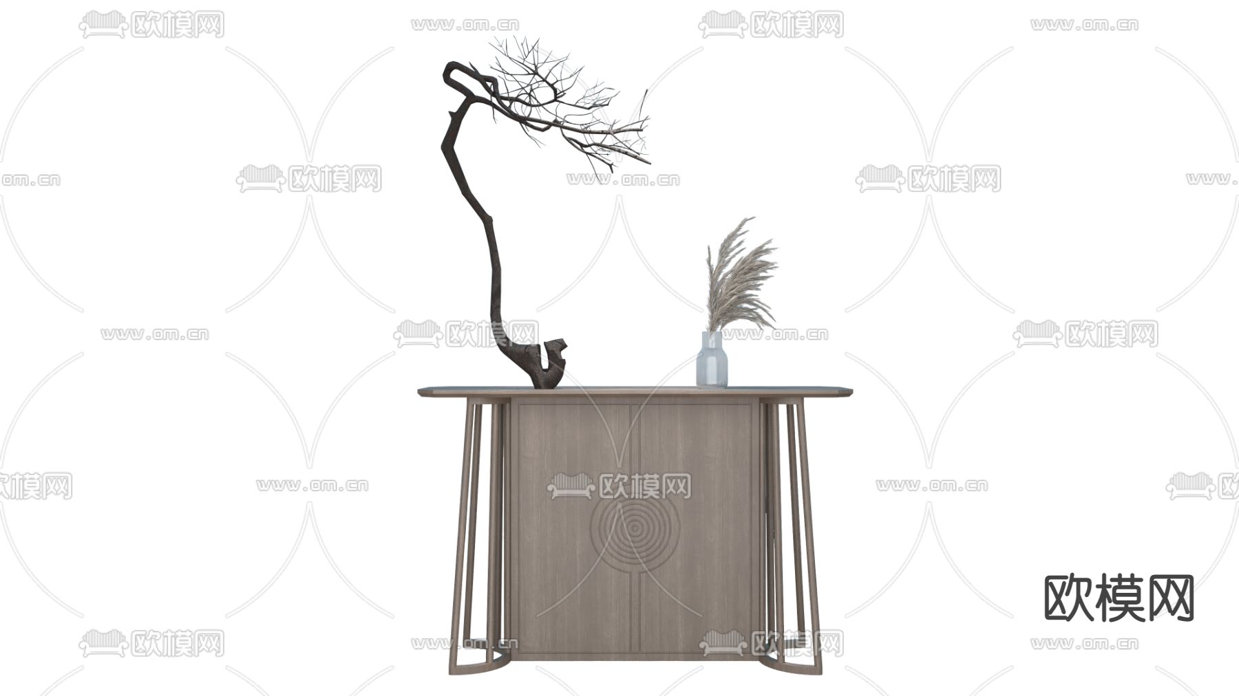 新中式端景台 玄关柜su模型下载（渲染图1）