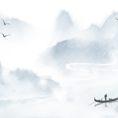  水墨画花枝仙鹤壁纸 