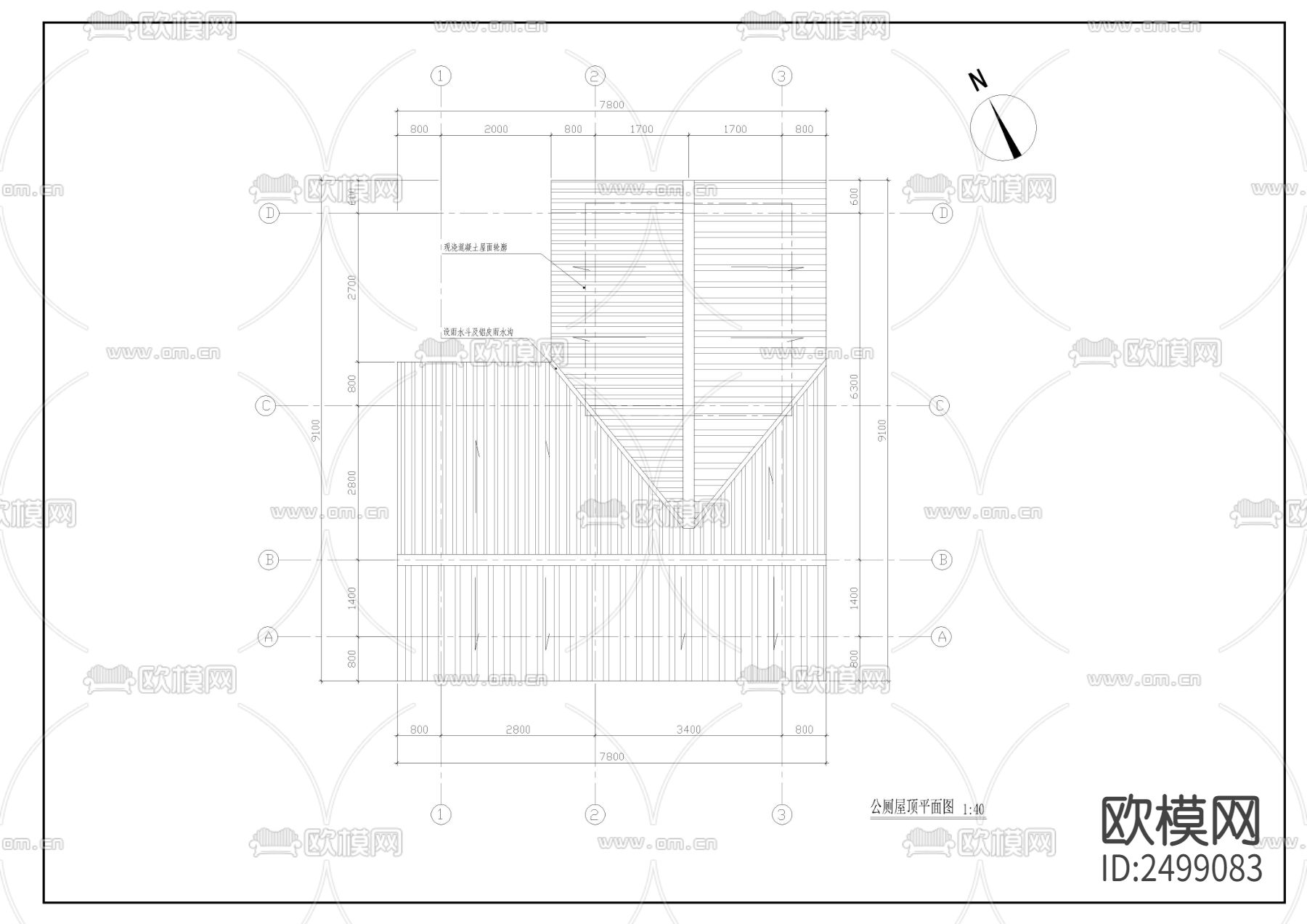 某公园仿古式公共厕所建筑cad施工图下载（渲染图3）