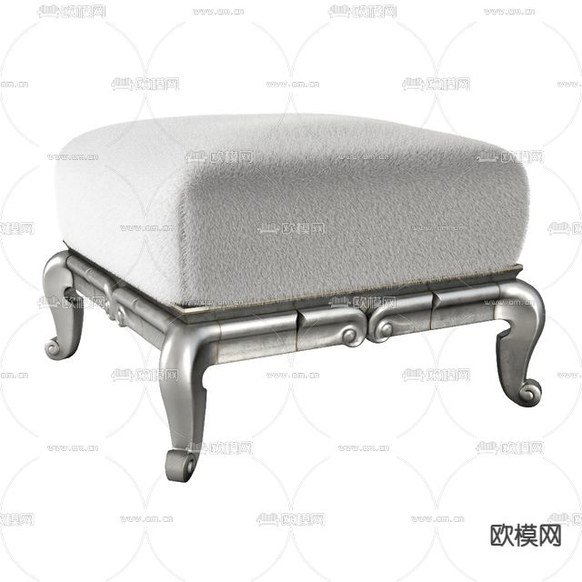 简欧实木布艺圆凳免费3d模型下载