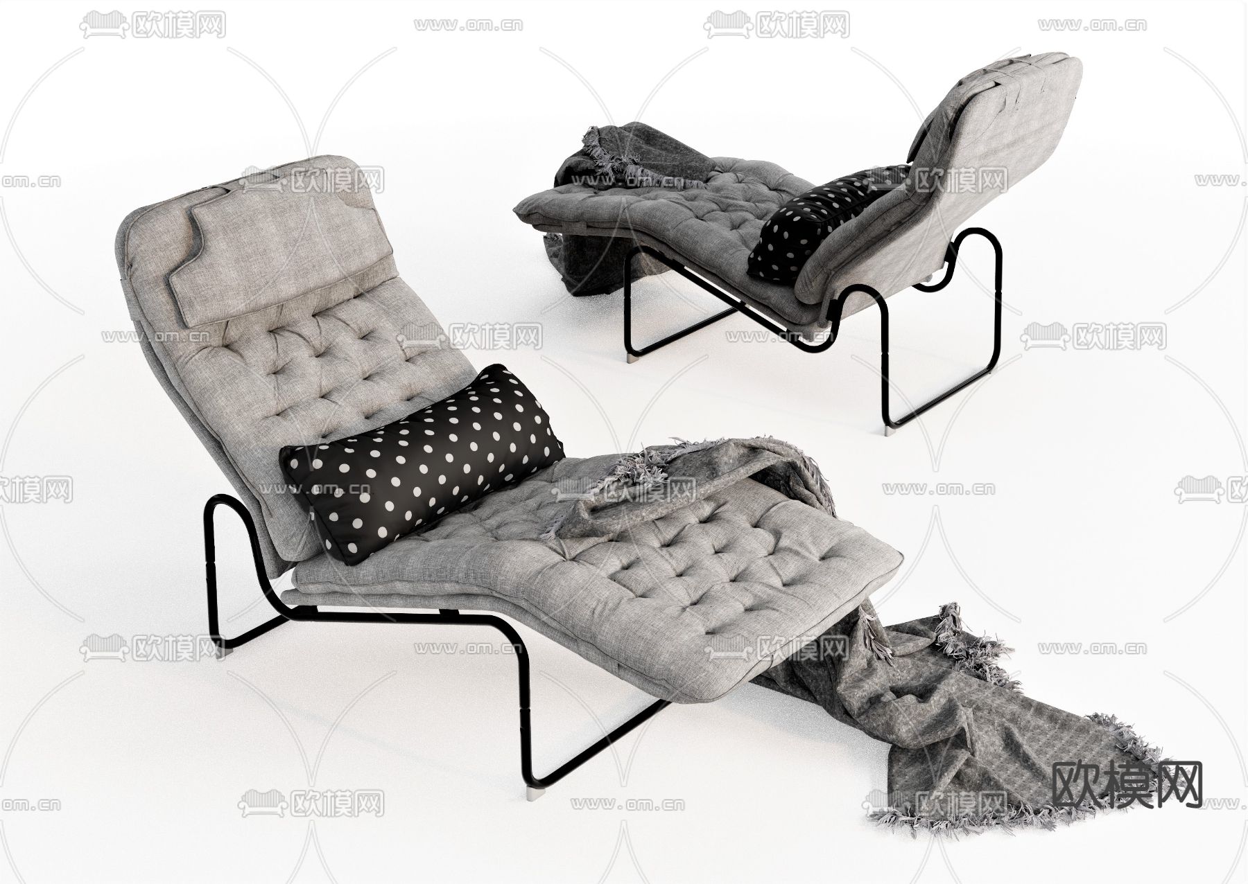 侘寂风布艺躺椅su模型下载（渲染图1）