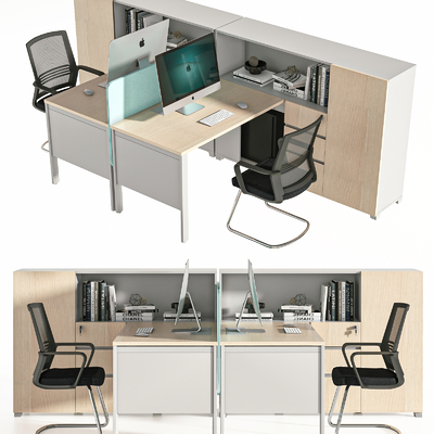  现代屏风卡位 办公桌椅su模型 