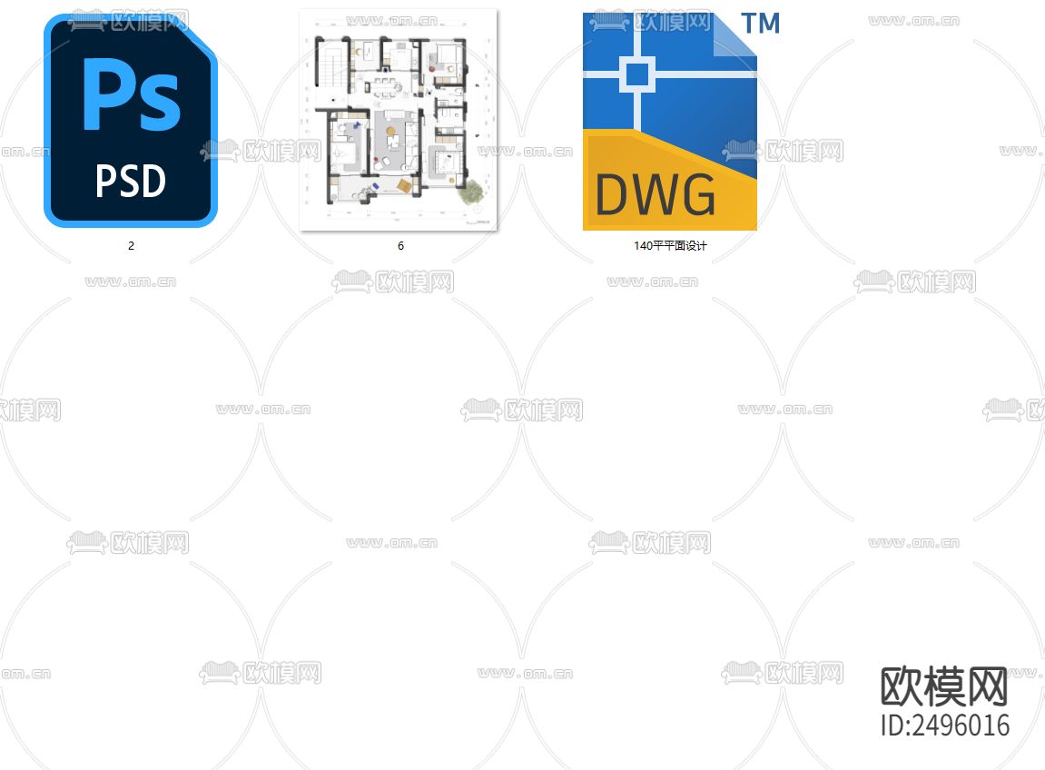 140平平面设计cad施工图下载（渲染图2）