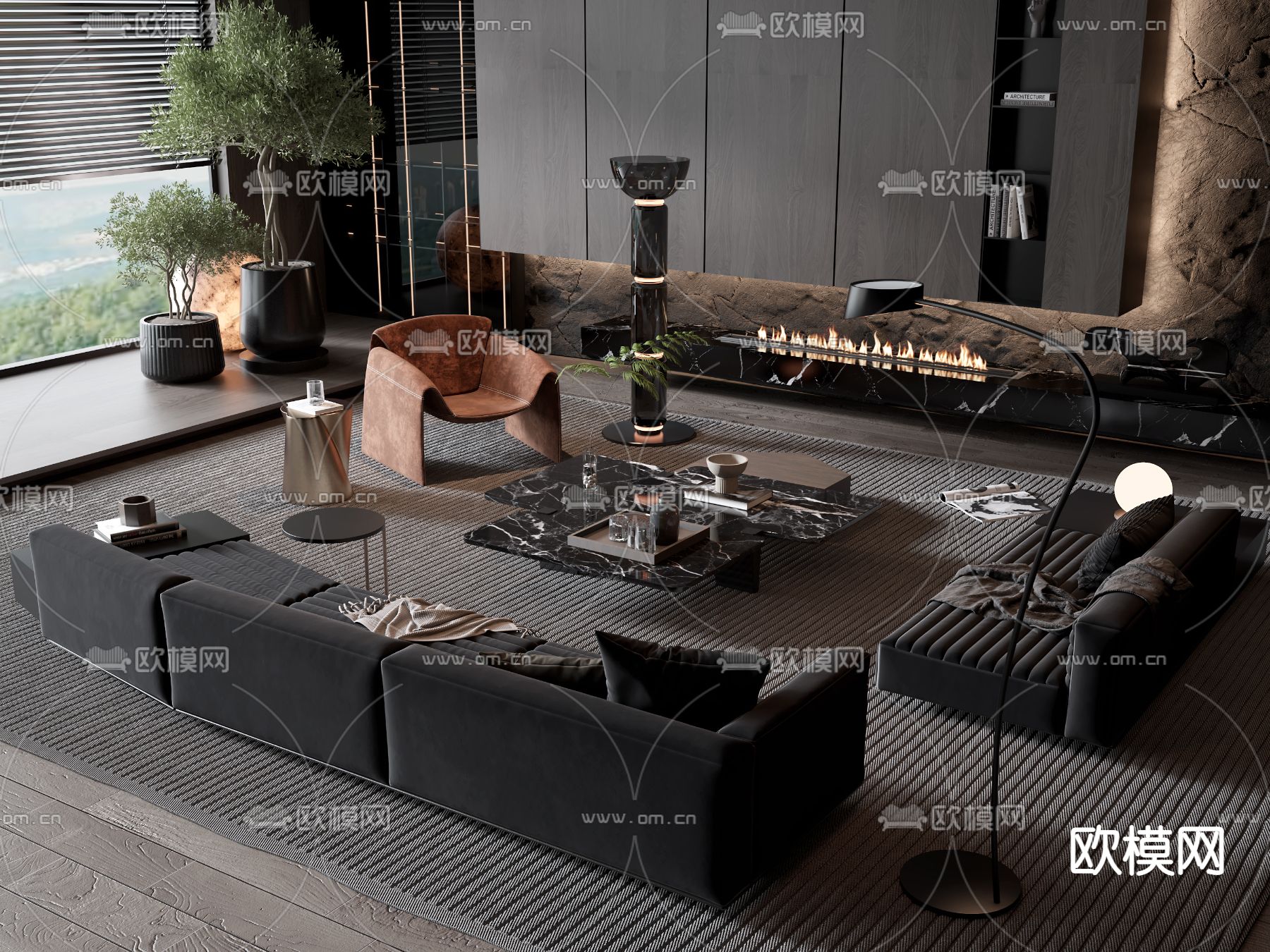 暗黑风组合沙发3d模型下载