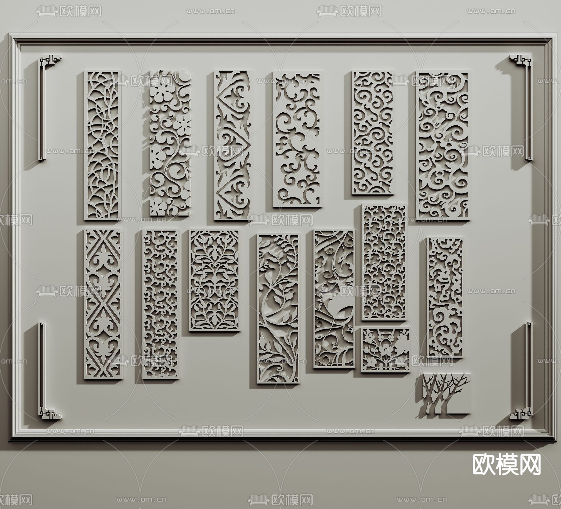 中式镂空雕花 石膏雕花su模型下载（渲染图1）
