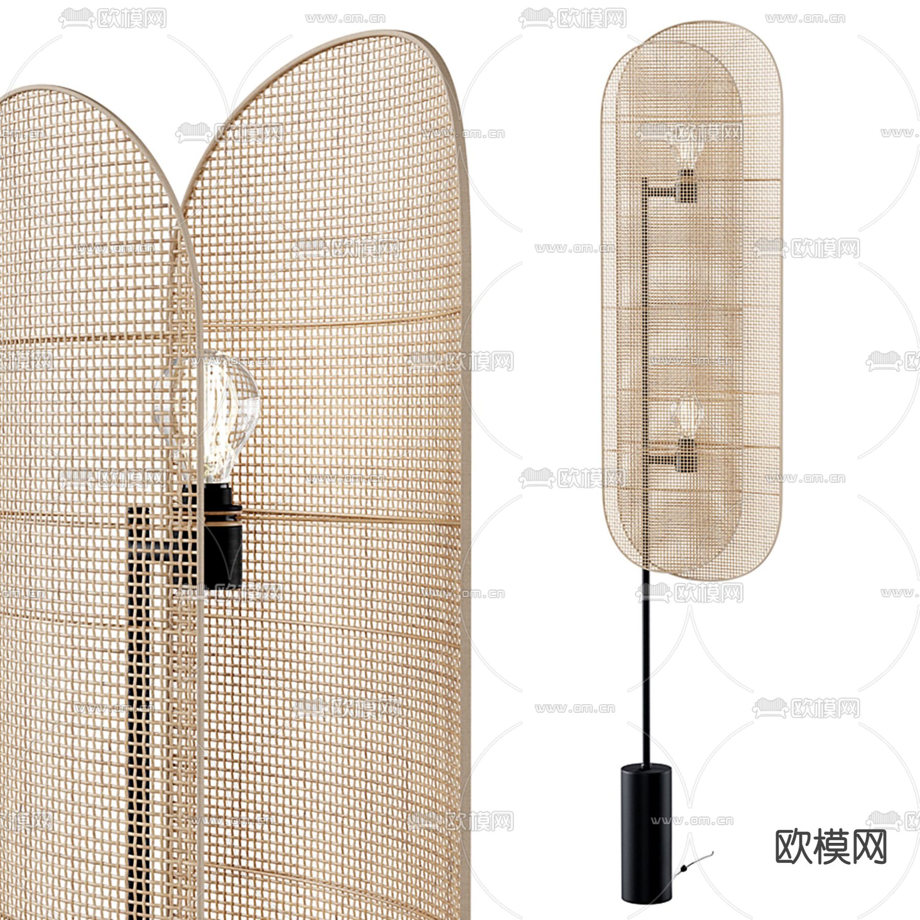 侘寂风藤编落地灯su模型下载（渲染图1）