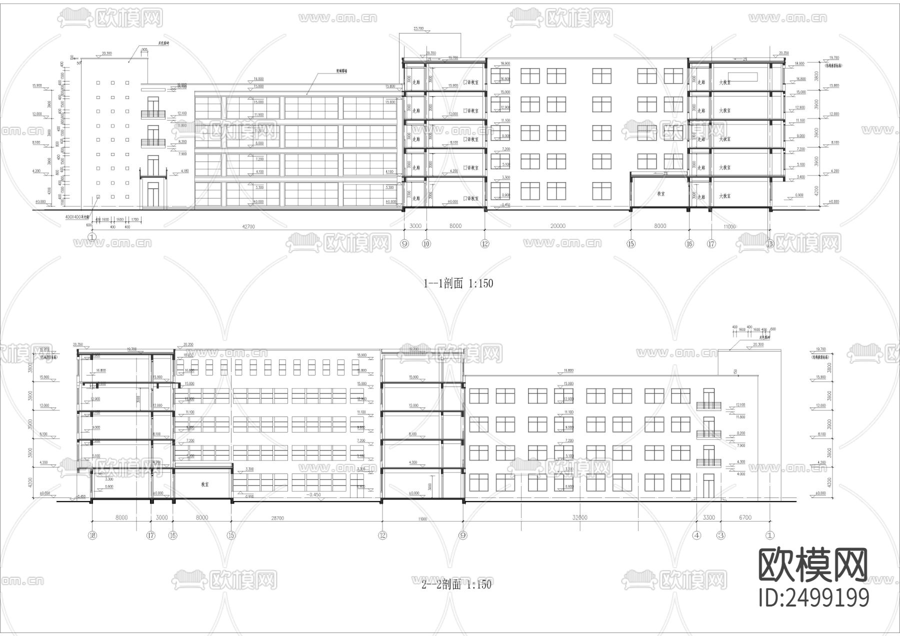 中学教学楼全套建筑cad施工图下载（渲染图10）