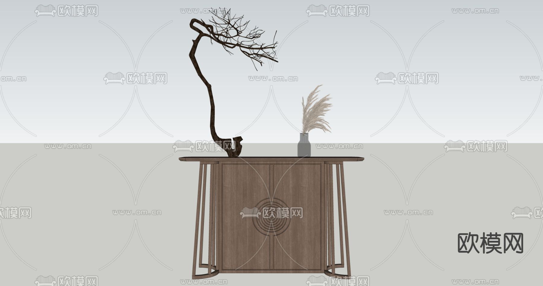 新中式端景台 玄关柜su模型下载（渲染图2）