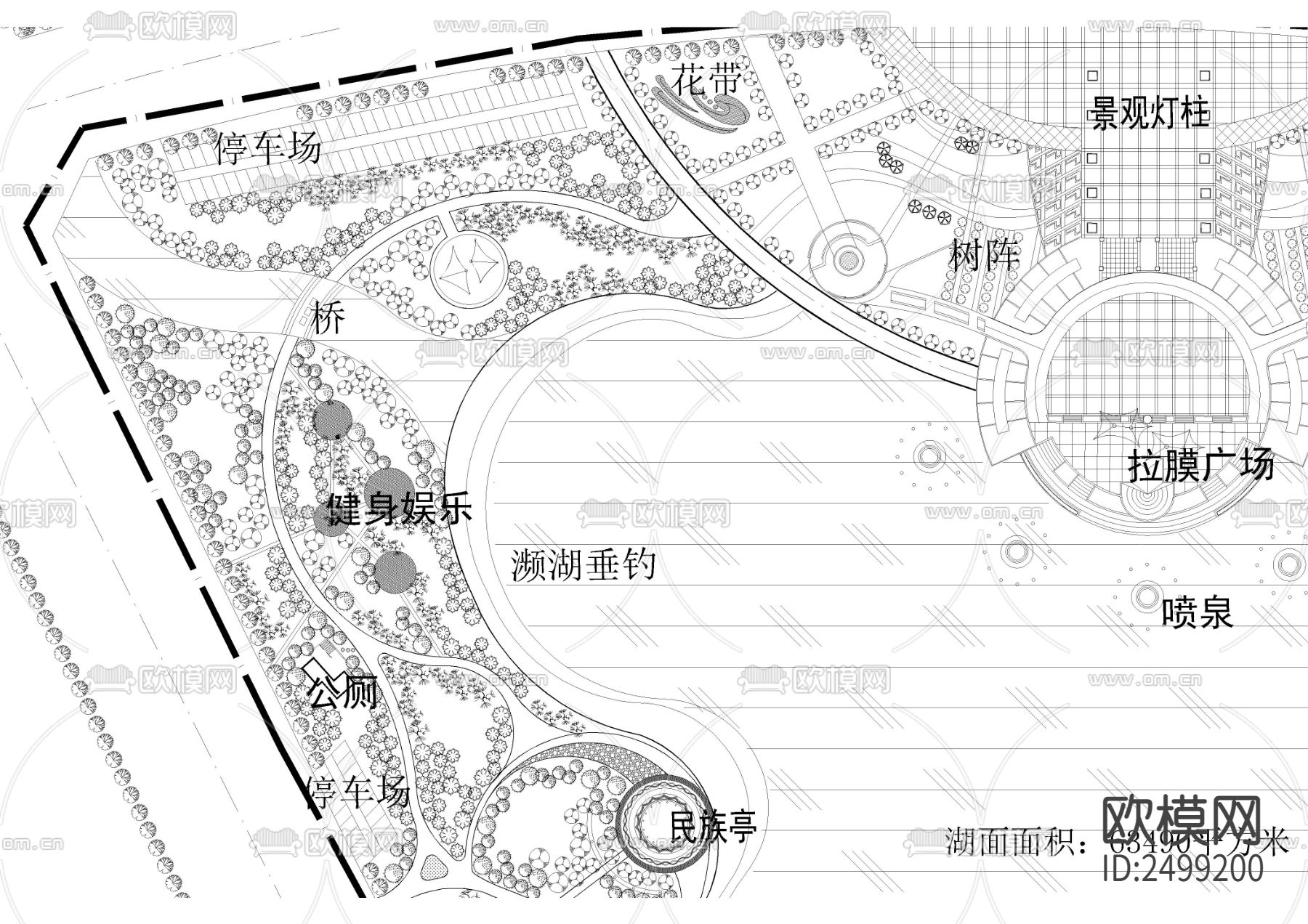人工湖公园规划cad施工图下载（渲染图5）