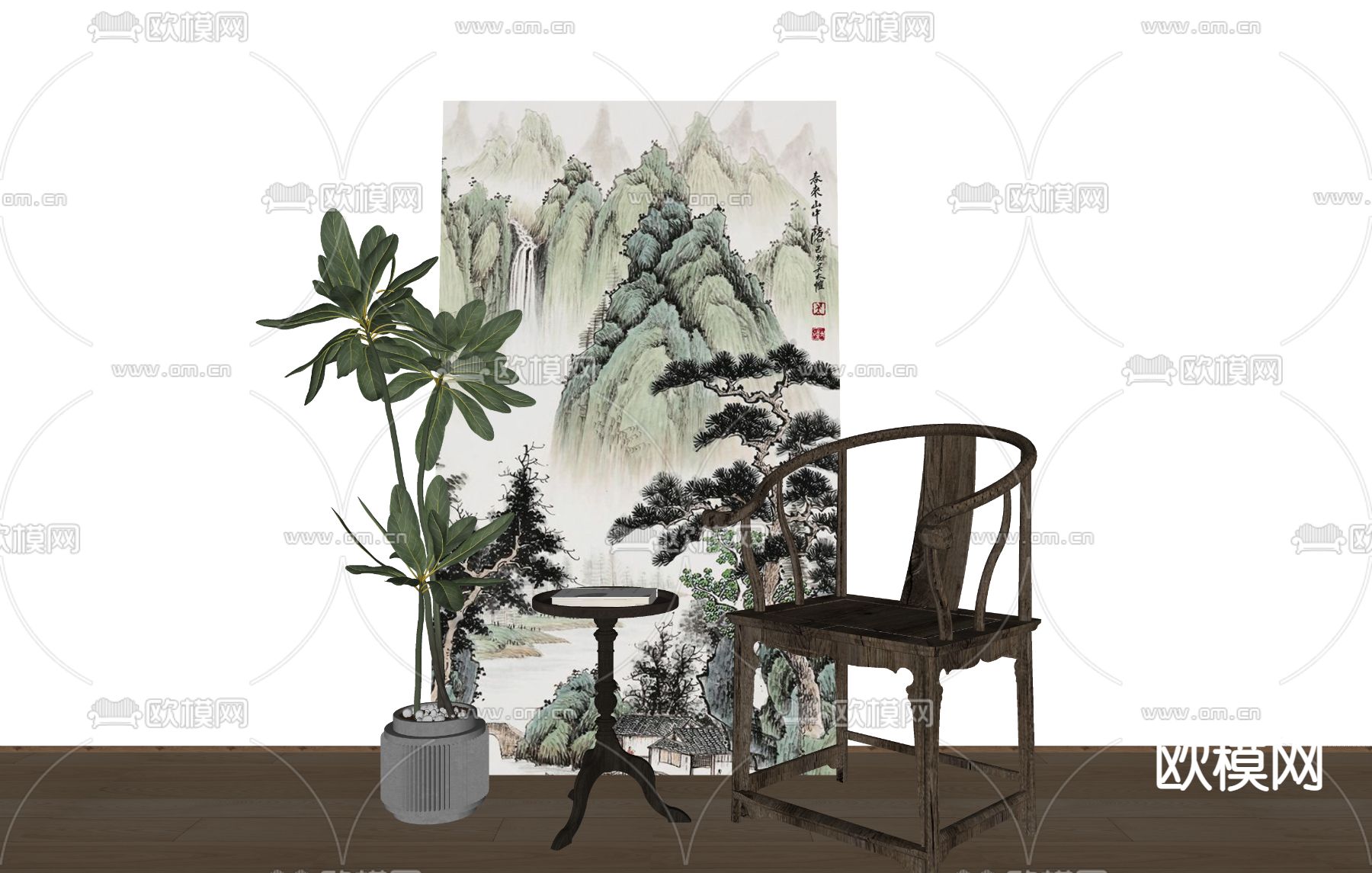 新中式圈椅 椅子su模型下载（渲染图2）