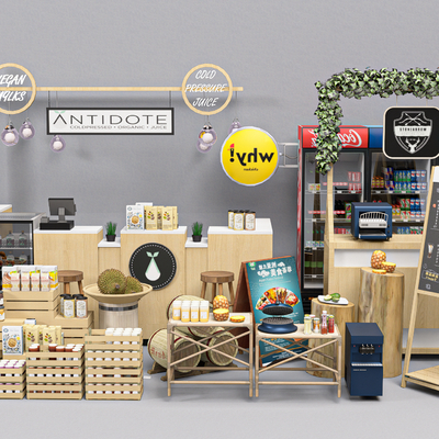  现代售货摊 零售商摆su模型 