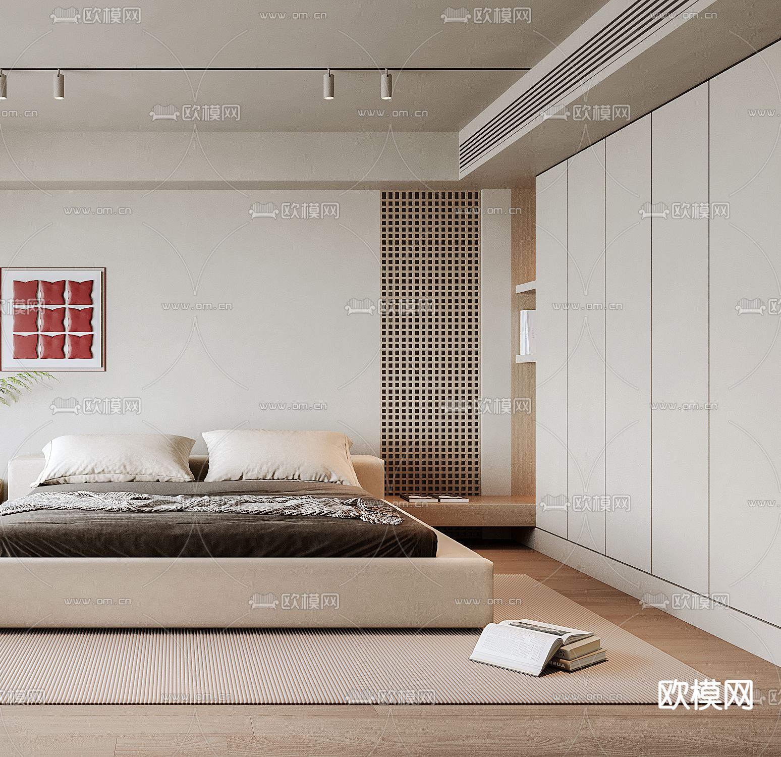奶油风卧室 主人房3d模型下载（渲染图3）