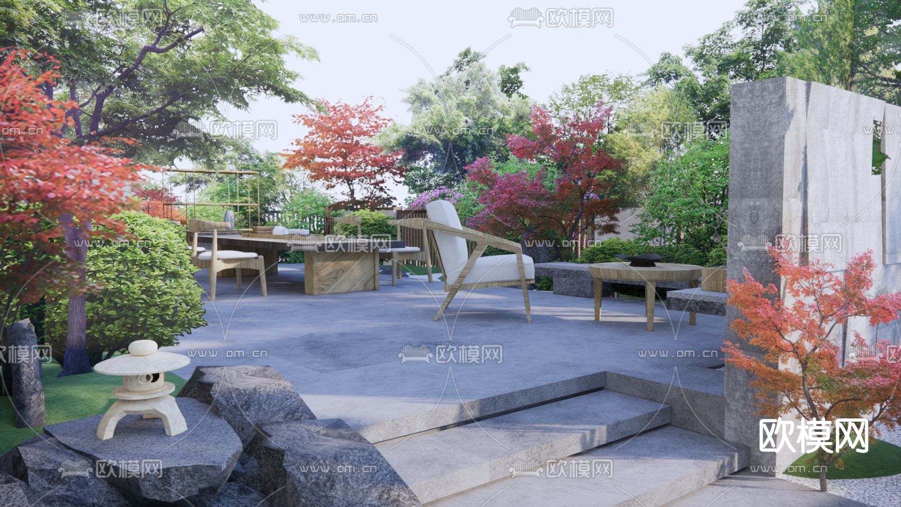 新中式庭院 花园su模型下载（渲染图1）