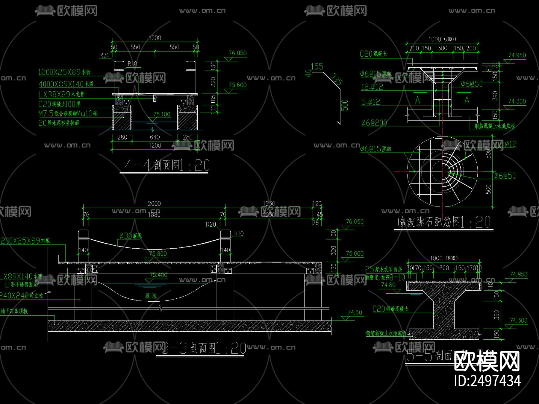 现代临水及水中木栈道做法节点大样下载（渲染图3）