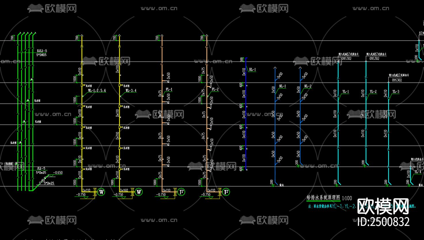 界集镇金色界城33号楼给排水CAD施工图下载（渲染图4）