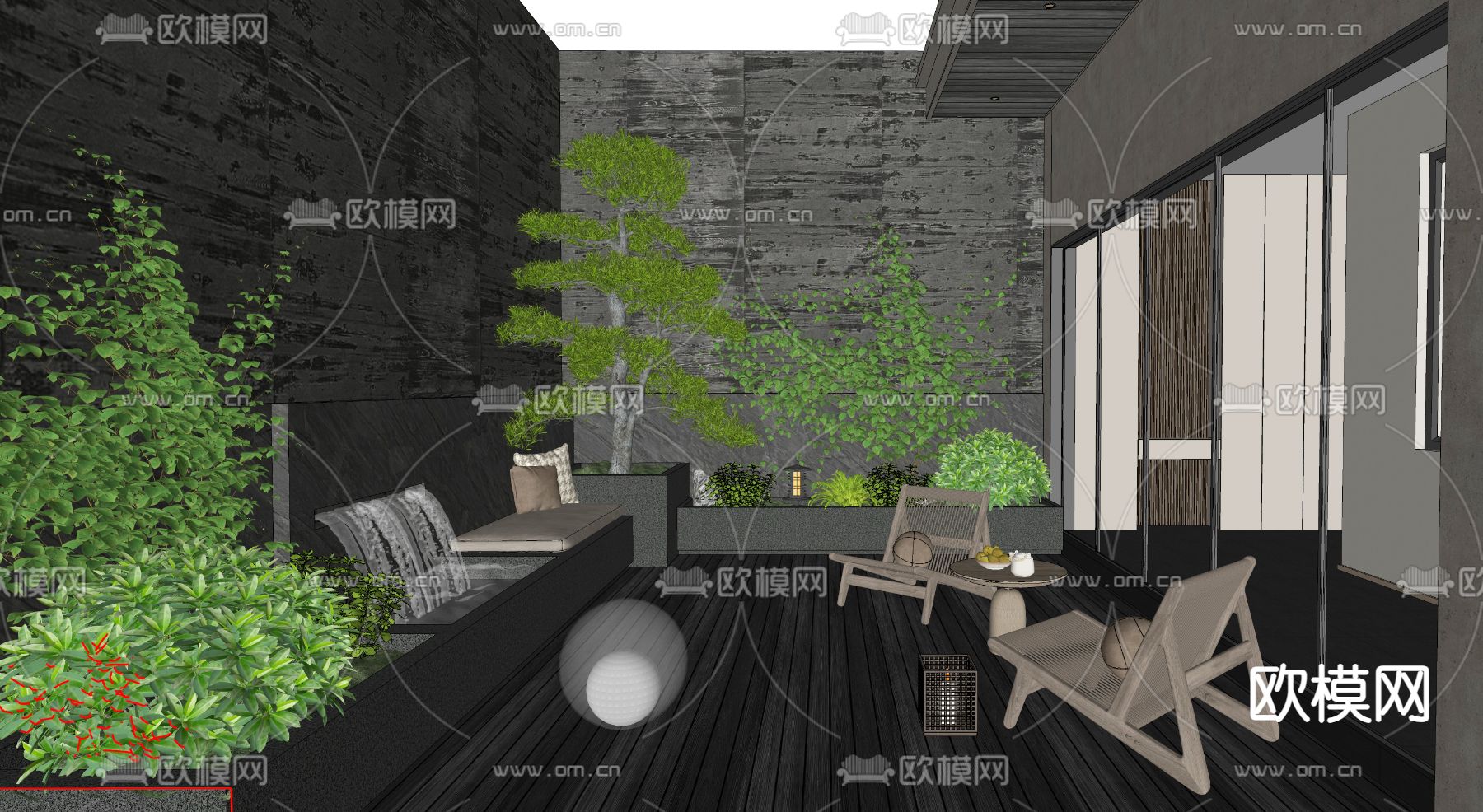 现代下沉庭院景观su模型下载（渲染图2）