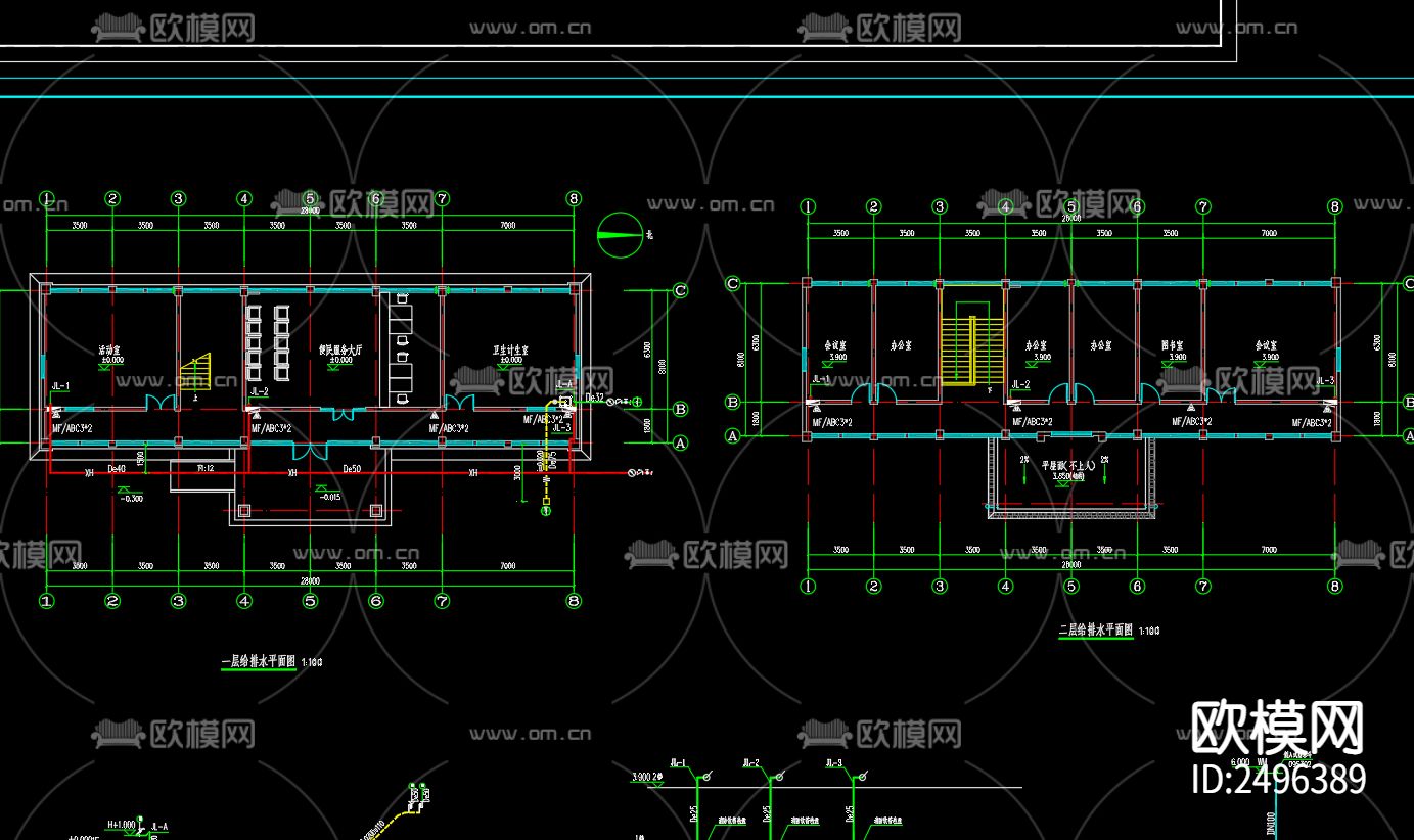 田集党群服务中心给排水cad施工图下载（渲染图2）