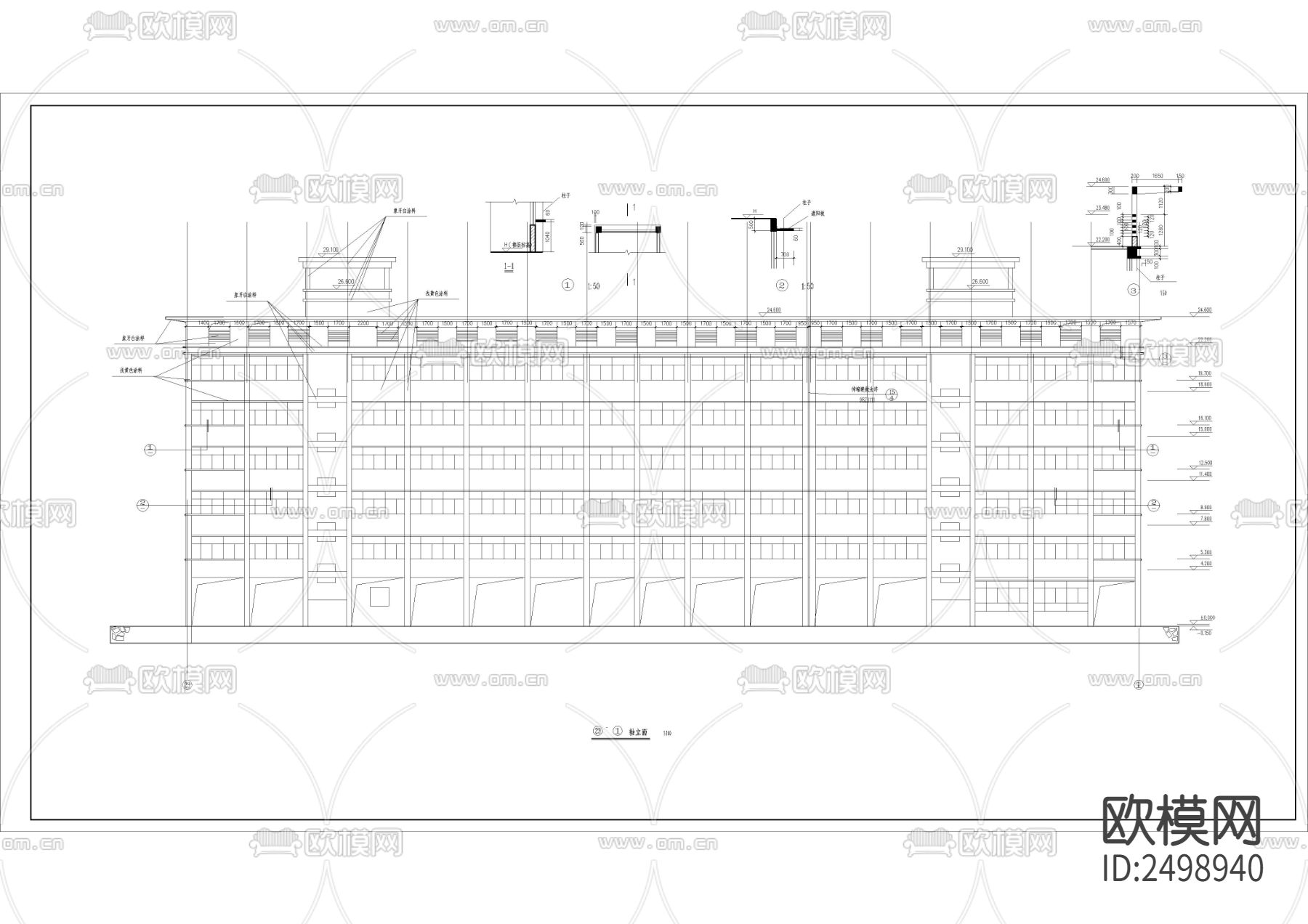 六层中学教学楼CAD施工图下载（渲染图6）