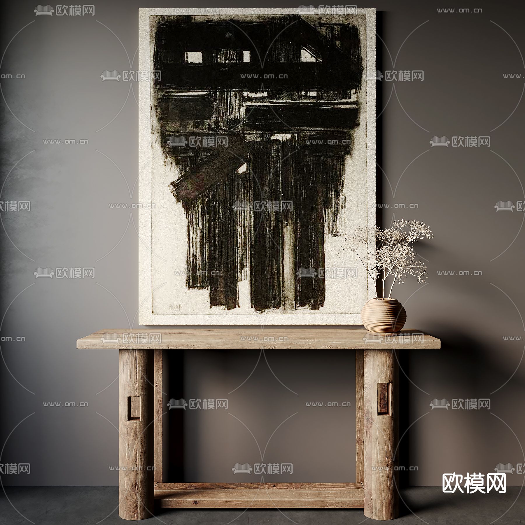 侘寂风装饰画su模型下载（渲染图1）