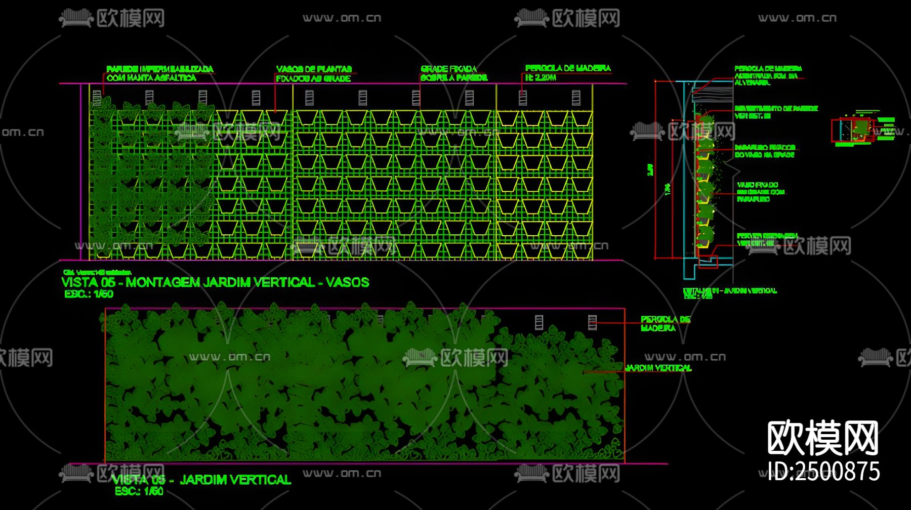 篱笆墙CAD施工图下载（渲染图1）